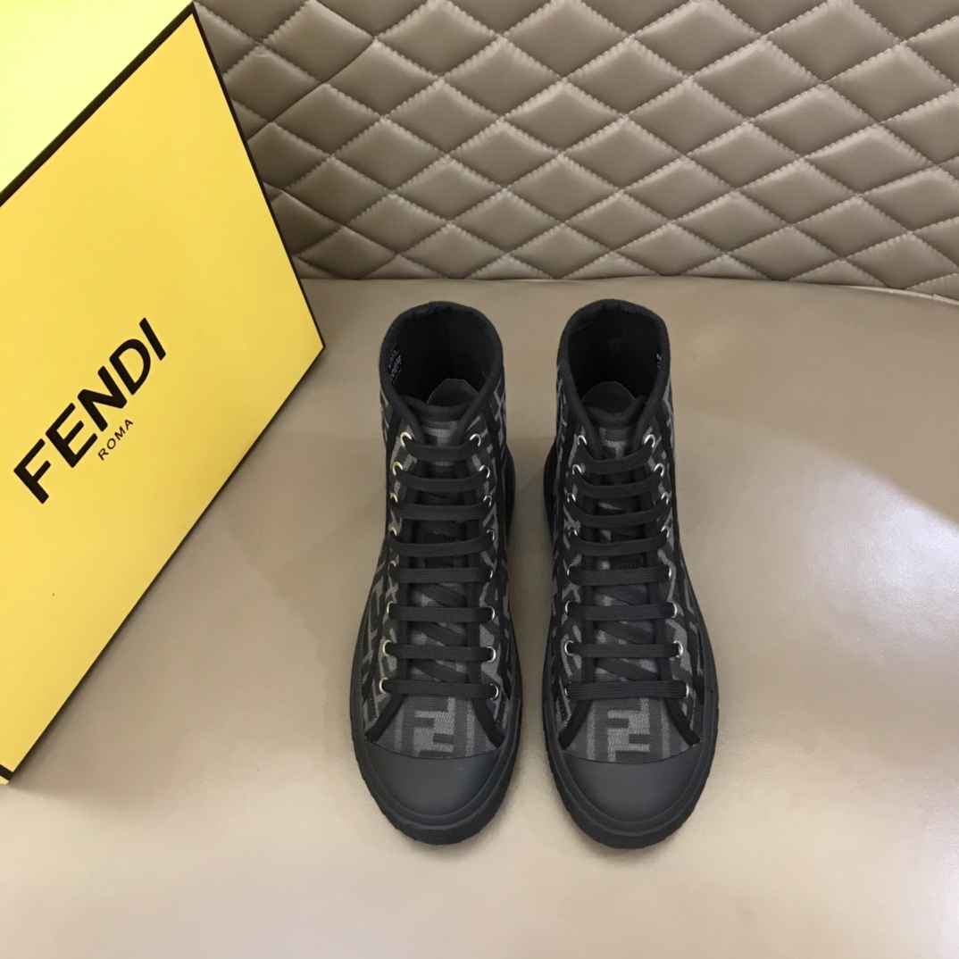 Fendi Shoes Sneakers Brown Yellow Unisex Canvas Rubber High Tops