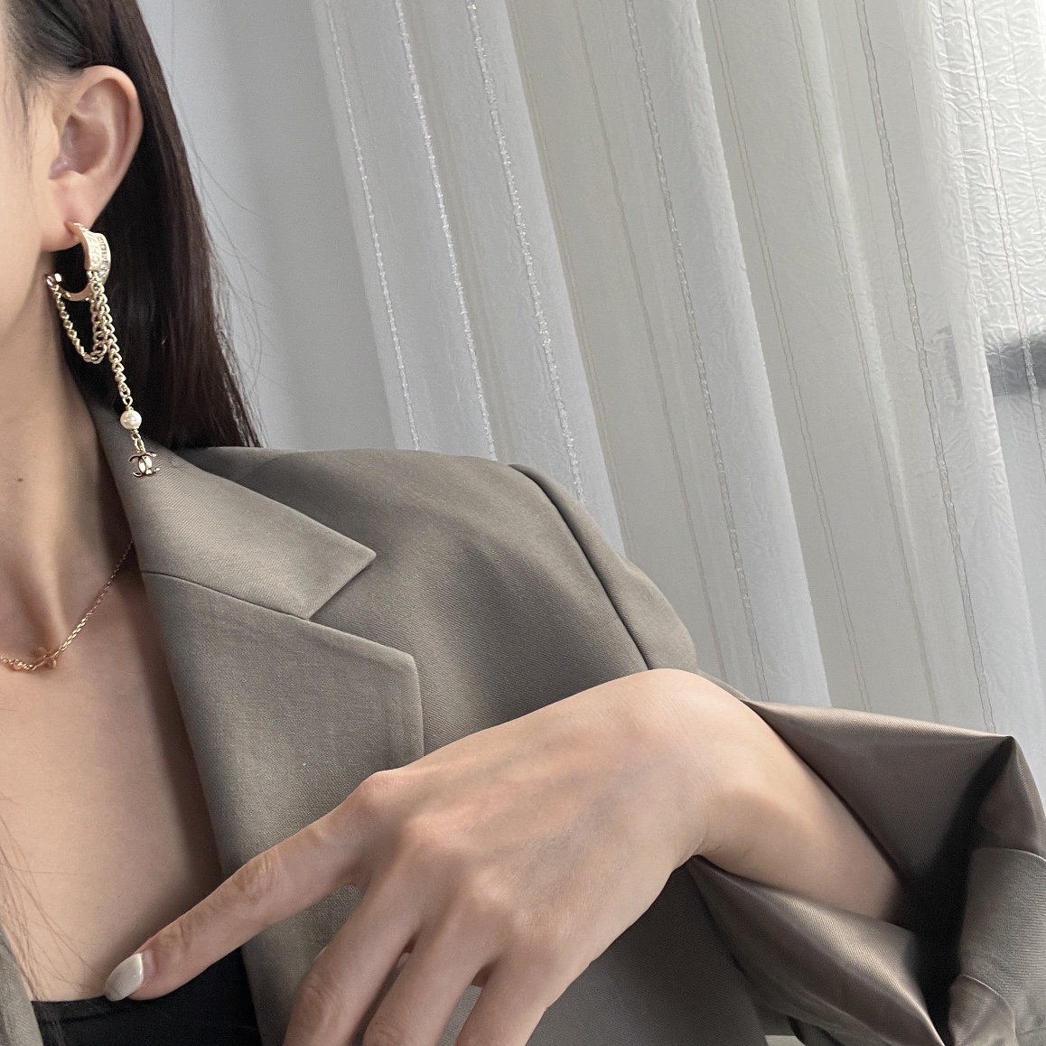 新款☑️CHANEL香奈儿双c流苏珍珠耳钉耳环