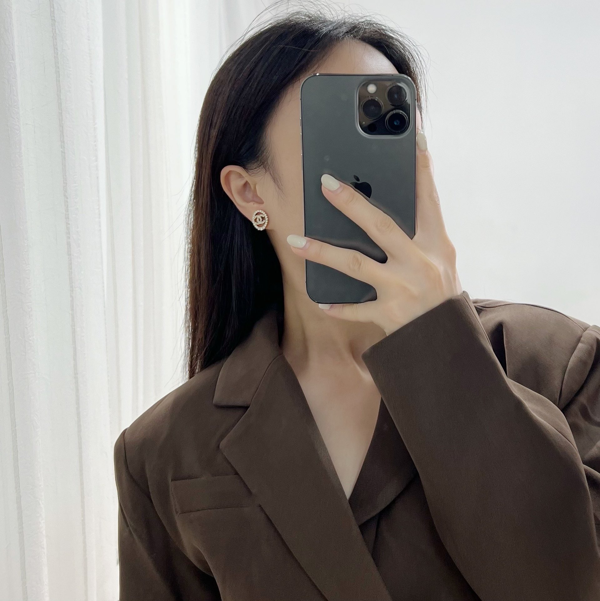 新款☑️CHANEL香奈儿双c满钻椭圆耳钉耳环
