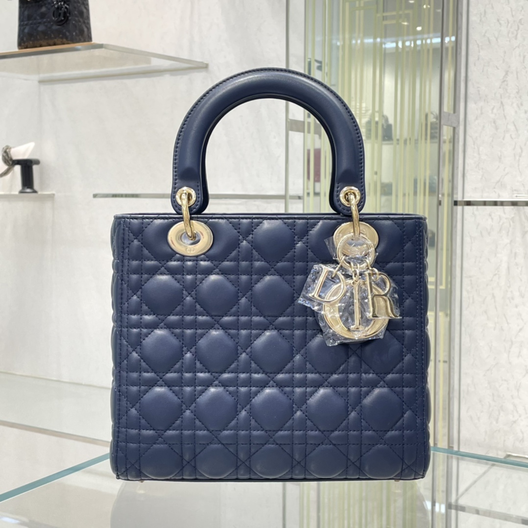 디올 Lady Dior 24cm 블루 양가죽 까나쥬 백 레플리카