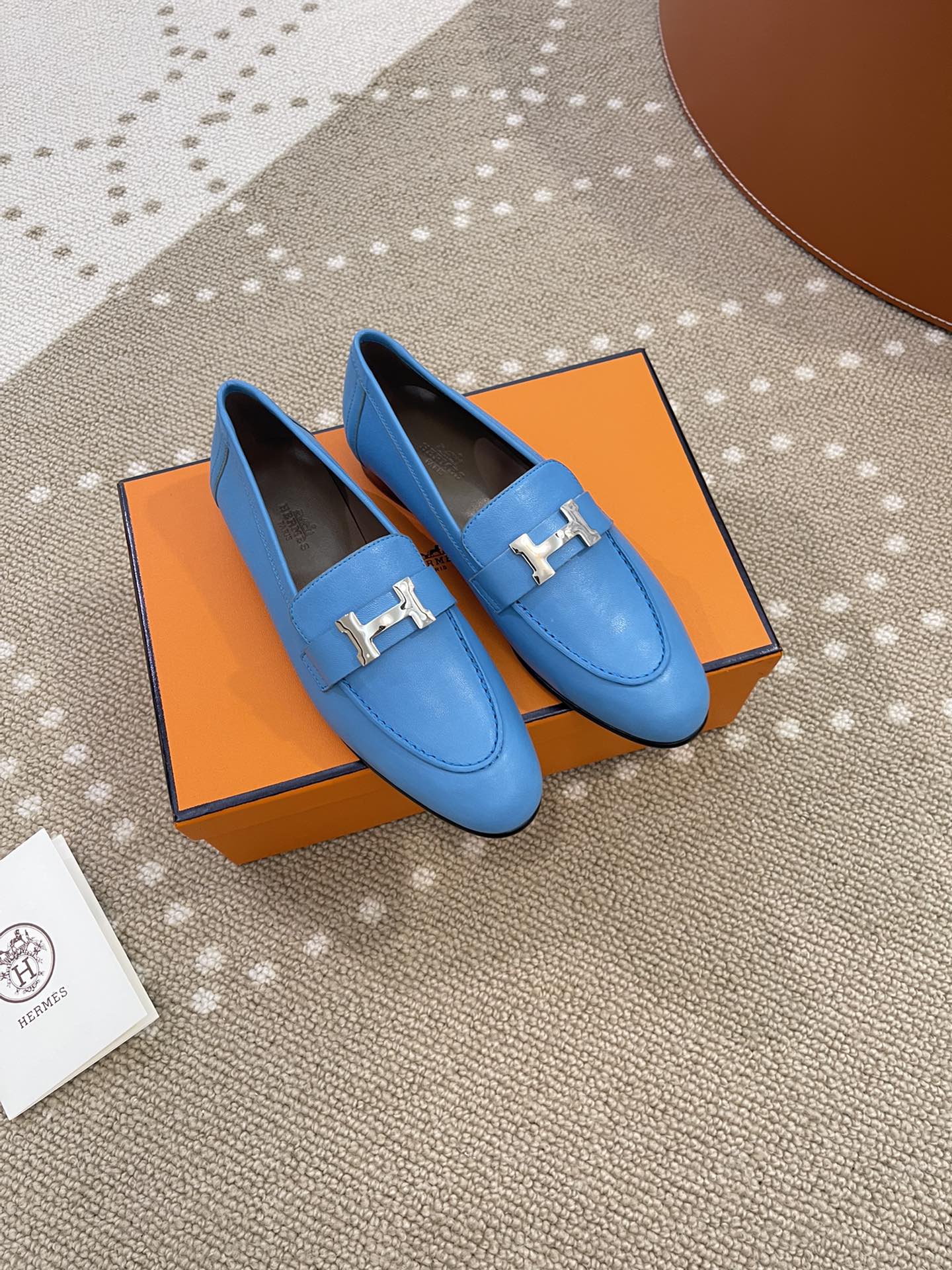 Hermes Shoes Loafers Calfskin Cowhide Genuine Leather Sheepskin