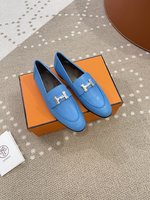 Hermes Shoes Loafers Calfskin Cowhide Genuine Leather Sheepskin