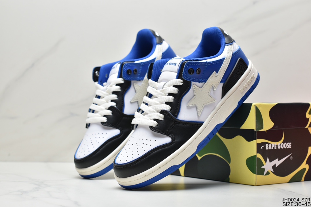 BAPE Sk8 Sta Low SK8 series low top casual sports skateboard shoes ”leather coffee mocha dark brown and white”