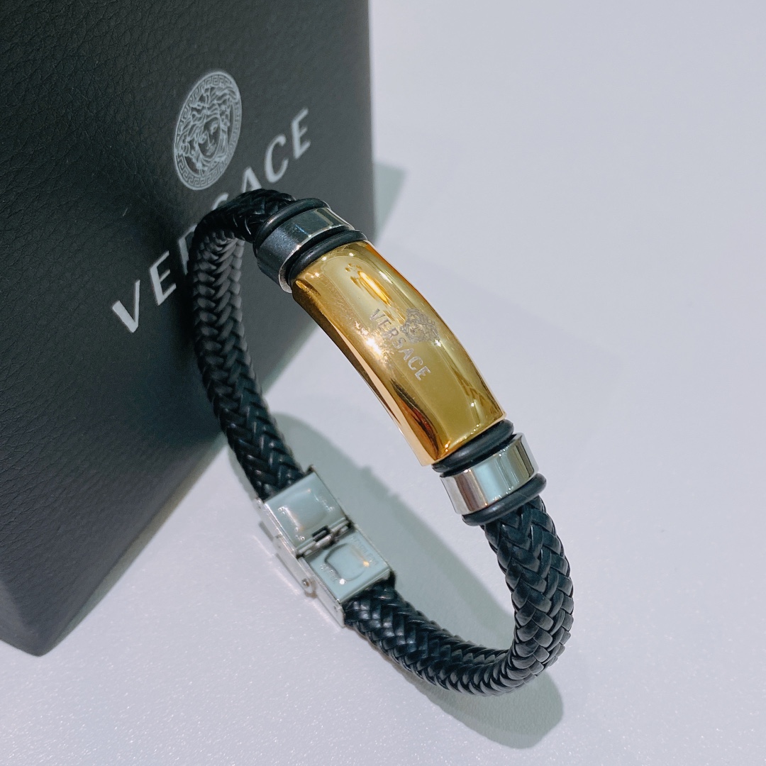 Versace Jewelry Bracelet High Quality 1:1 Replica
 Set With Diamonds Cowhide