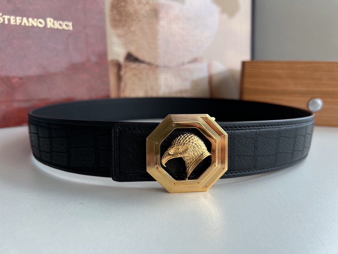 Stefano. Ricci 史蒂芬   精钢材质手工雕刻工艺鹰头男士4.0cm腰带