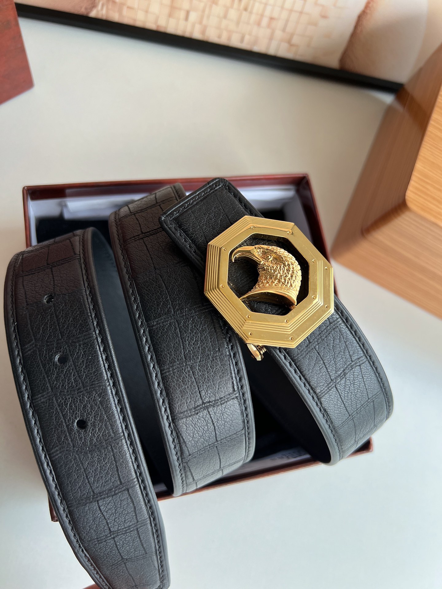 Stefano. Ricci 史蒂芬   精钢材质手工雕刻工艺鹰头男士4.0cm腰带