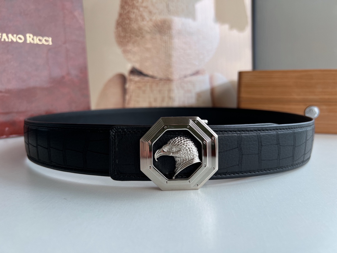 Stefano. Ricci 史蒂芬   精钢材质手工雕刻工艺鹰头男士4.0cm腰带