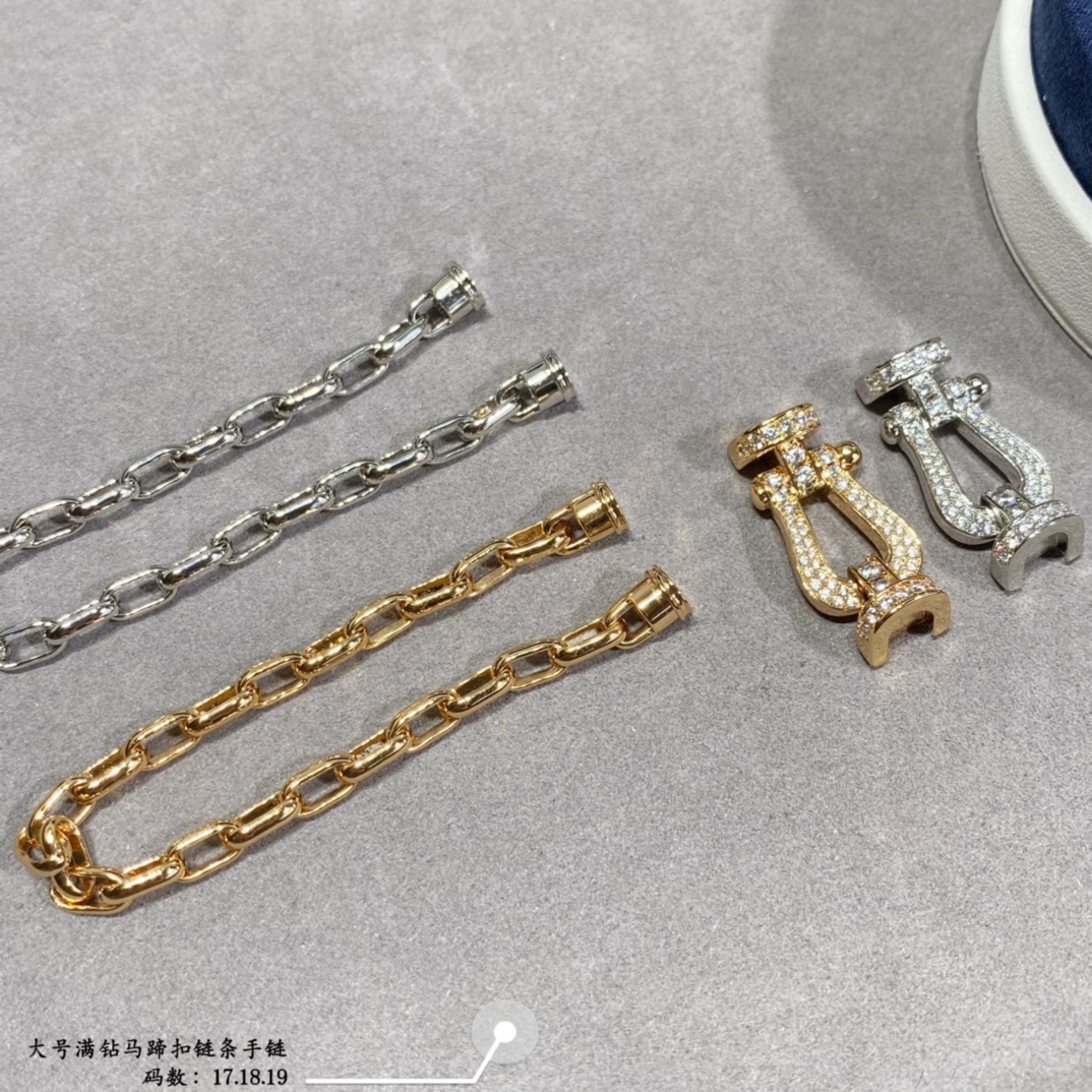  V金材质  大号全长17.18.19💥新品发布❤️  费雷德 大号满钻马蹄扣链条手链👉🏻大牌 时尚 精