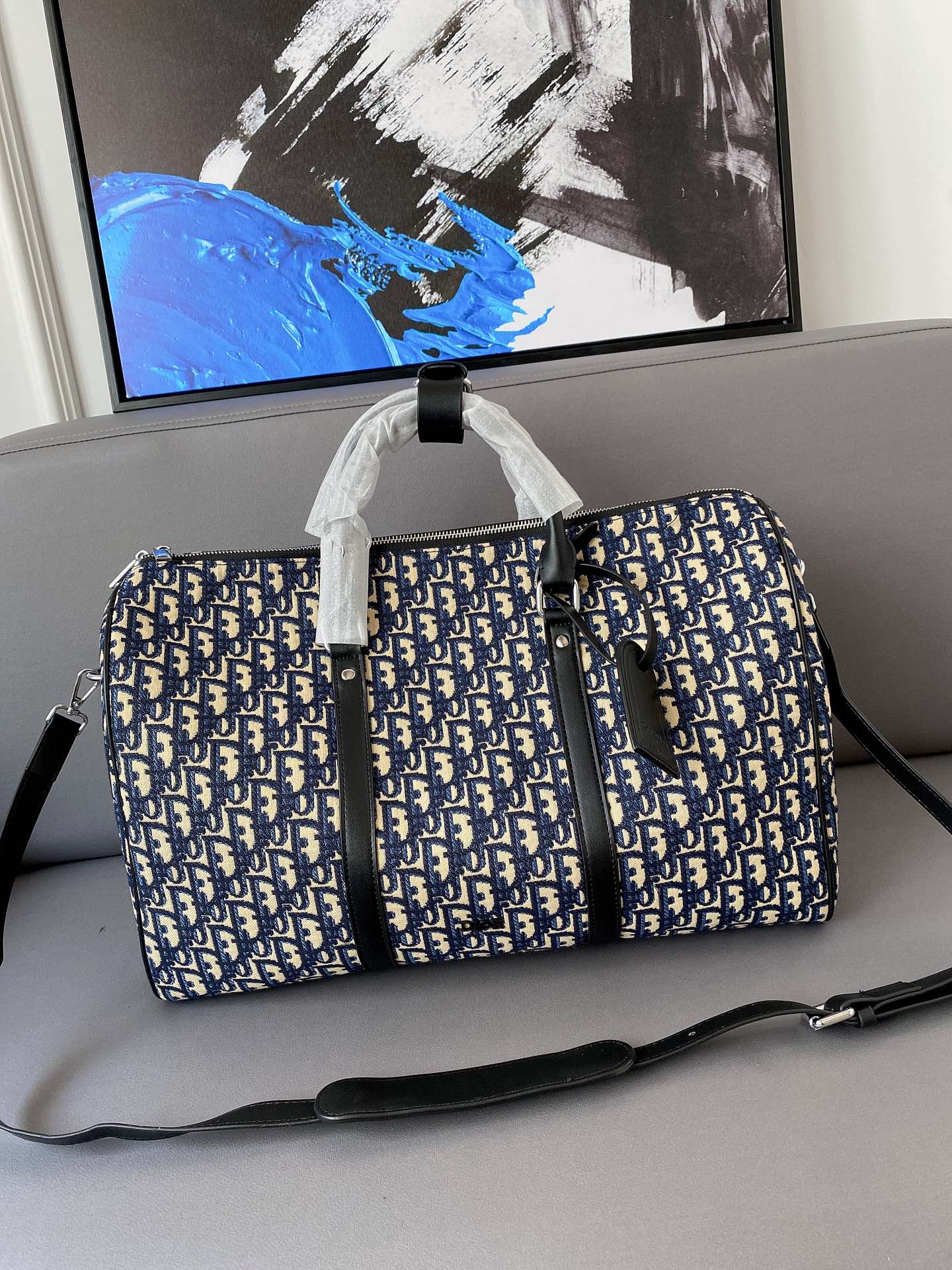 K5  Dior  迪奥  提花布旅行袋 机场包 手提包 原厂面料材质 电镀五金 休闲百搭 高端货 配送小票防尘袋 26 x 45 cm