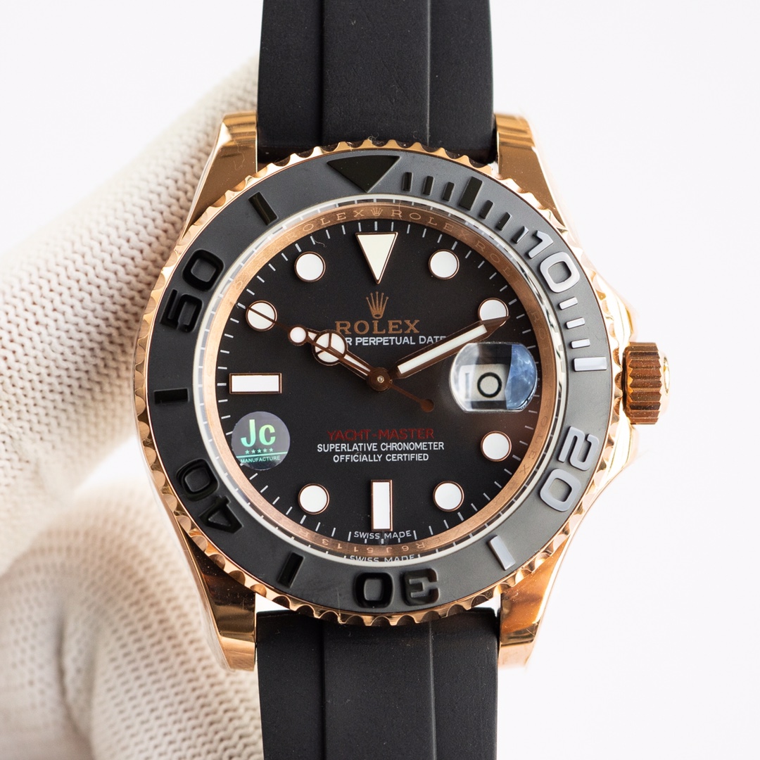 Rolex Yacht Master 1:1
 Watch Blue Rose Gold Engraving Rubber Sweatpants 2836 Movement Strap