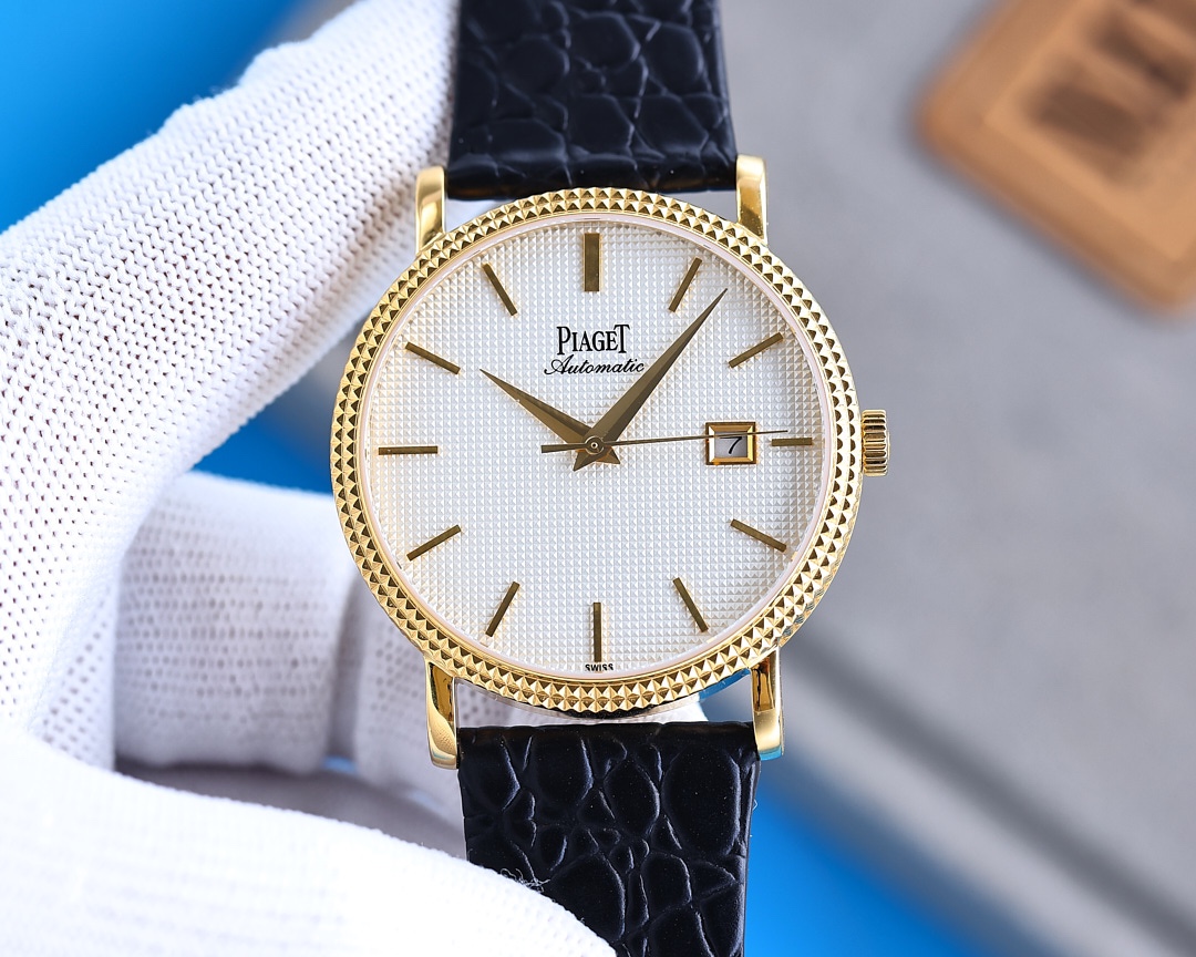 Piaget Watch Blue Men Calfskin Cowhide Automatic Mechanical Movement