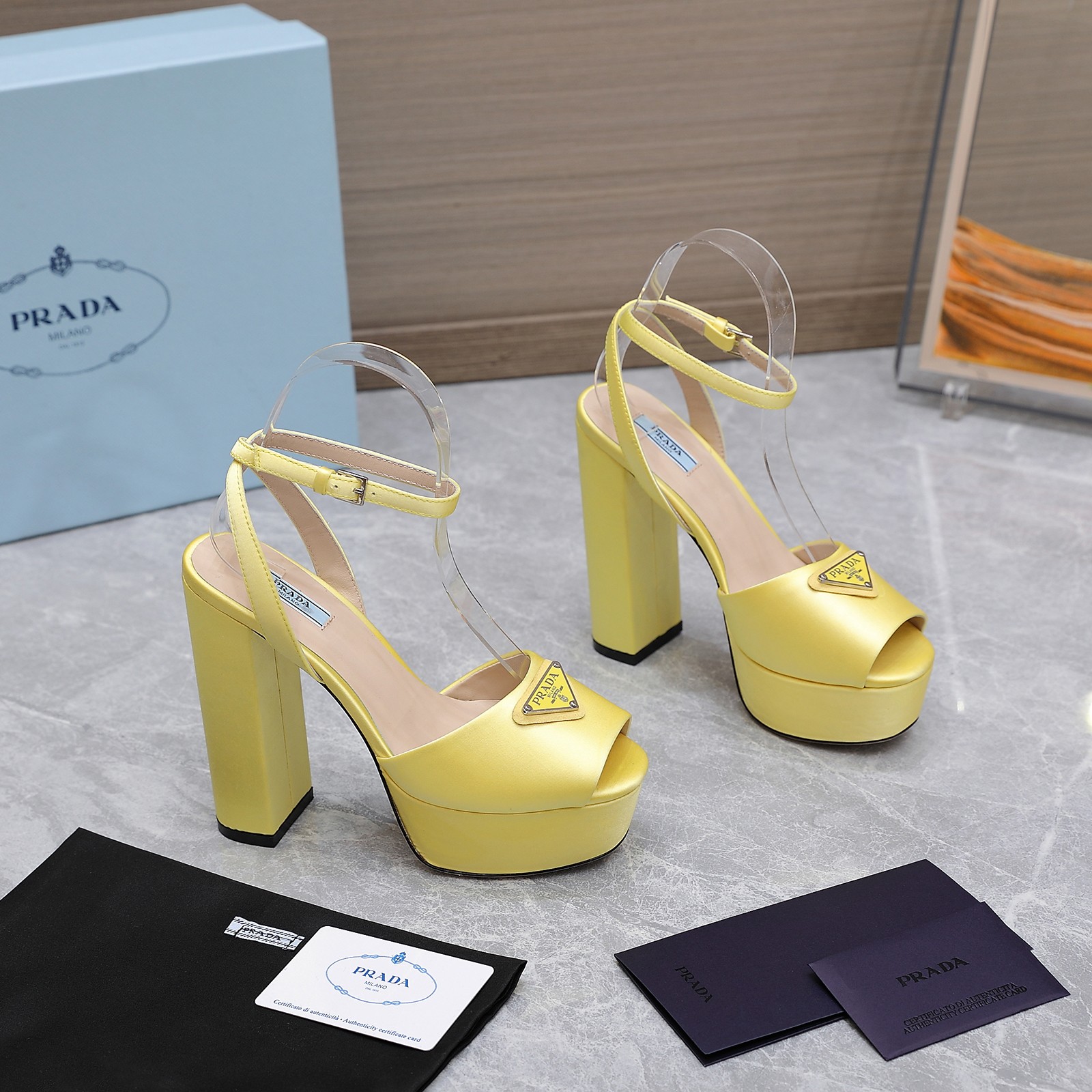 Prada Yellow Silk Platform Sandals with Ankle Strap & Block Heel 2 a1661862572351 3544
