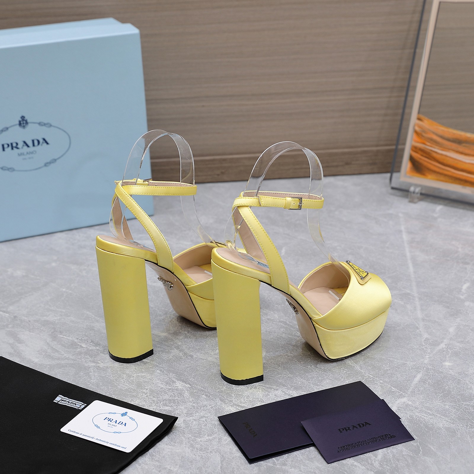 Prada Yellow Silk Platform Sandals with Ankle Strap & Block Heel 6 a1661862572435 3665