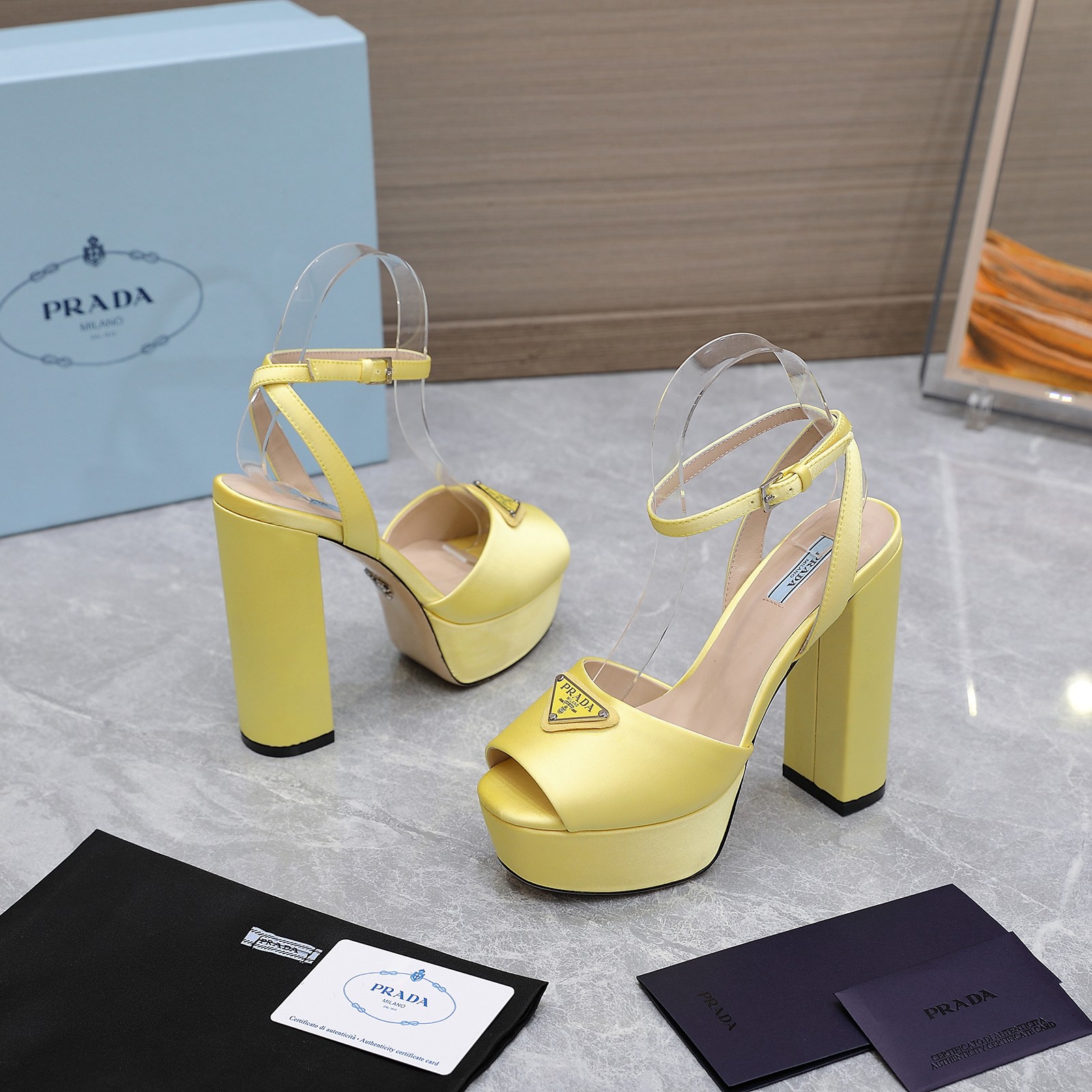 Prada Yellow Silk Platform Sandals with Ankle Strap & Block Heel 4 a1661862572589 5256
