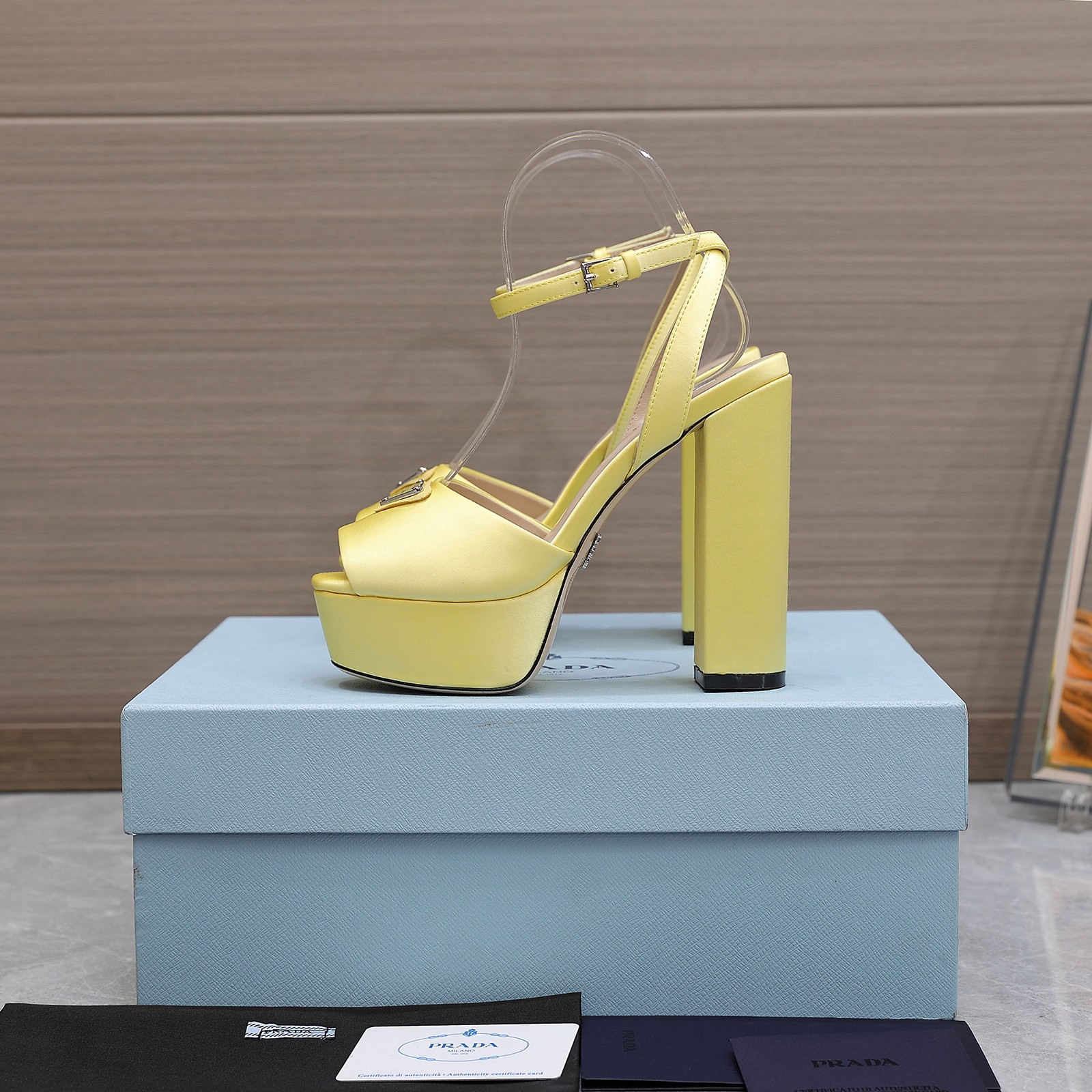 Prada Yellow Silk Platform Sandals with Ankle Strap & Block Heel 3 a1661862572693 1757