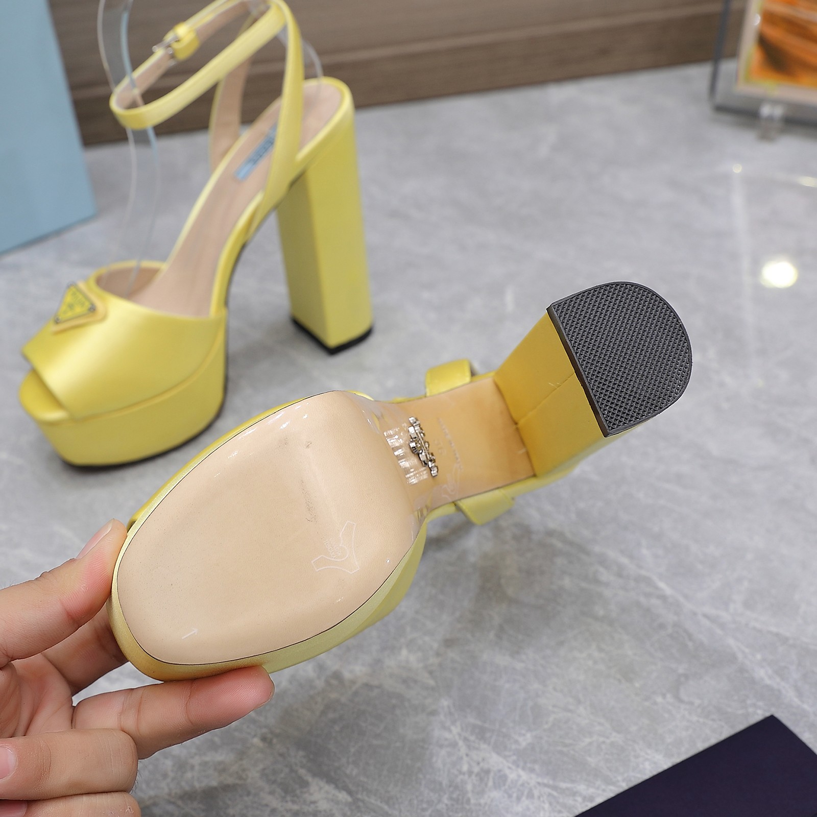 Prada Yellow Silk Platform Sandals with Ankle Strap & Block Heel 8 a1661862572749 0068