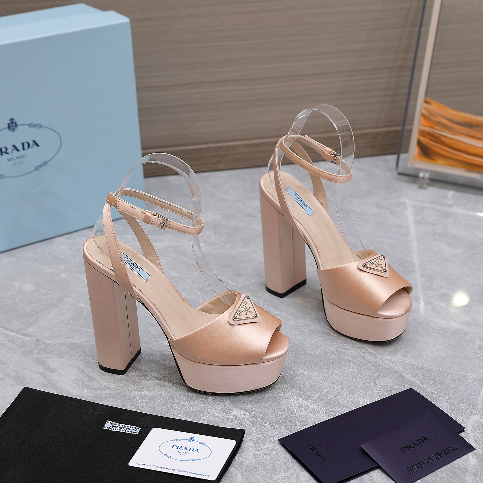 Prada Women's Platform Silk Sandals Ankle Strap High Heel Party Shoes 1 Prada Women's Platform Silk Sandals Ankle Strap High Heel Party Shoes