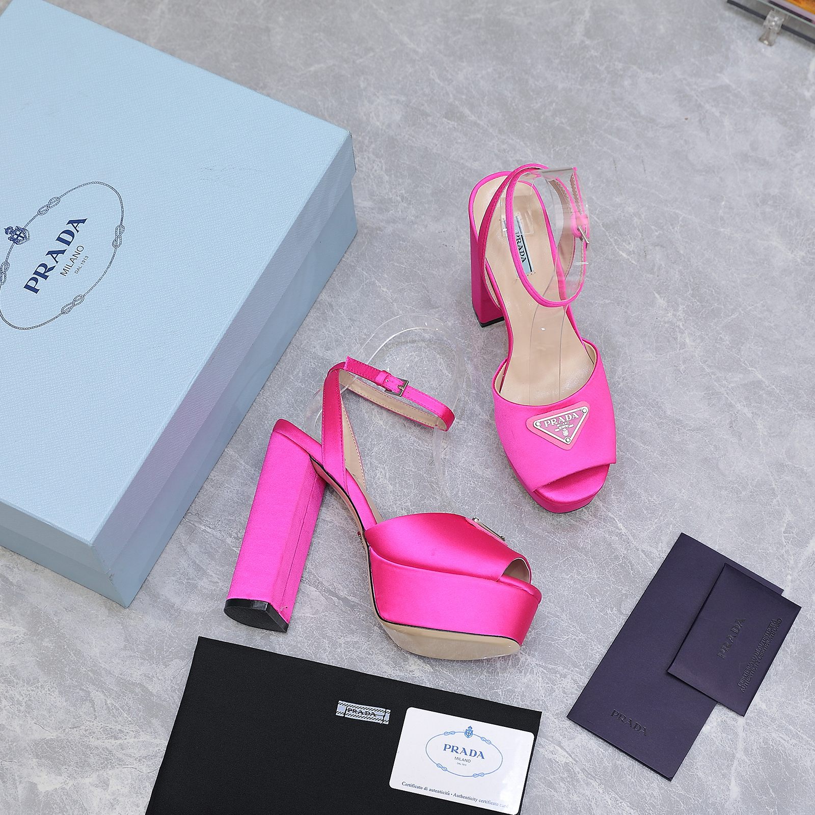 Prada Women's Silk Platform Sandals, Hot Pink, Italian Leather Sole 3 a1661862746528 0217