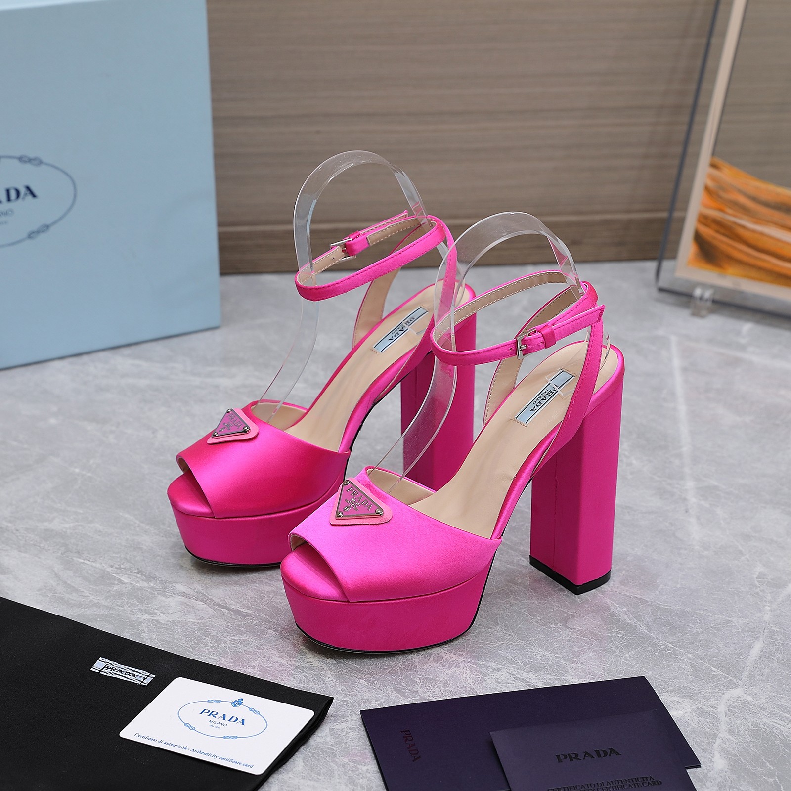 Prada Women's Silk Platform Sandals, Hot Pink, Italian Leather Sole 4 a1661862746643 6583