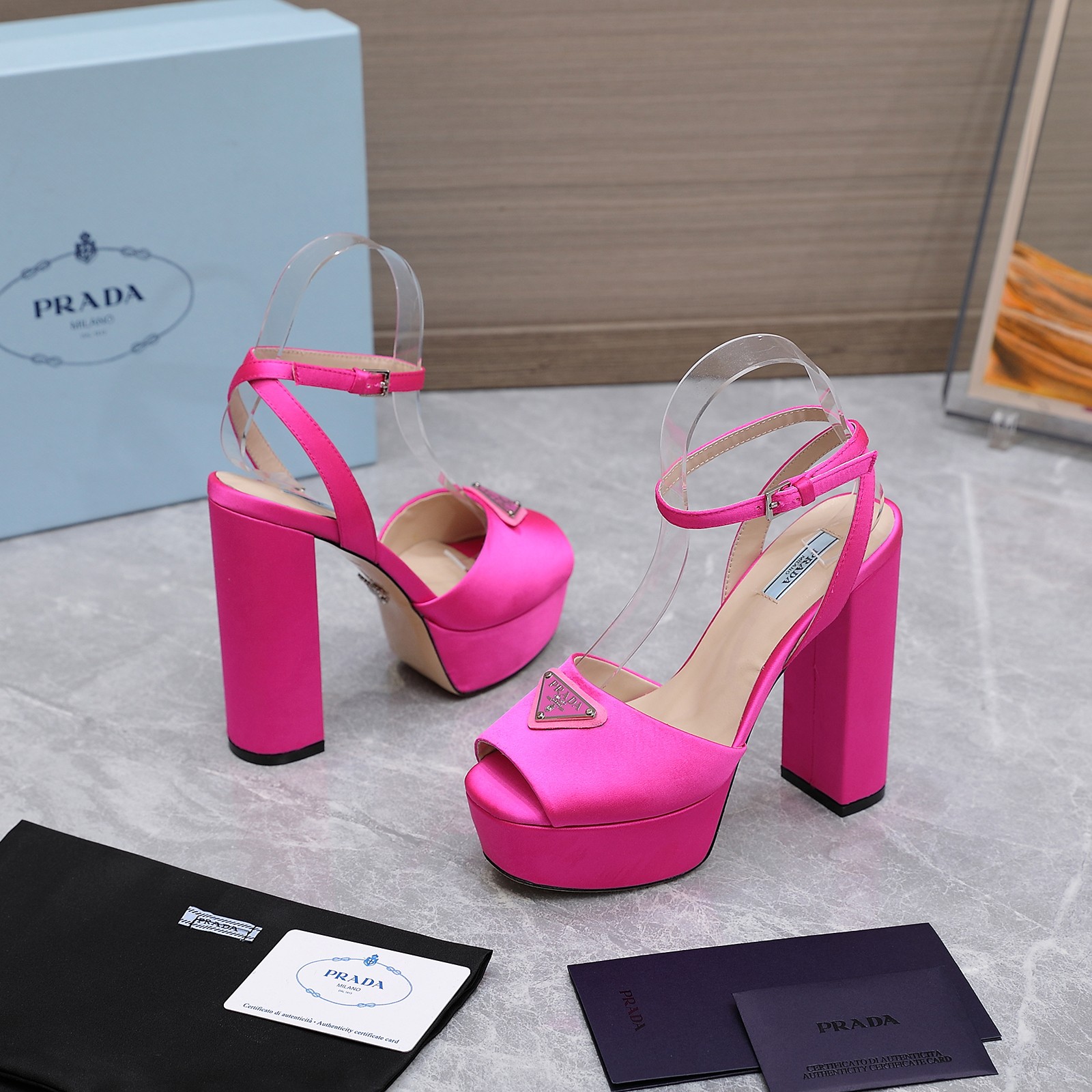 Prada Women's Silk Platform Sandals, Hot Pink, Italian Leather Sole 5 a1661862746739 7542