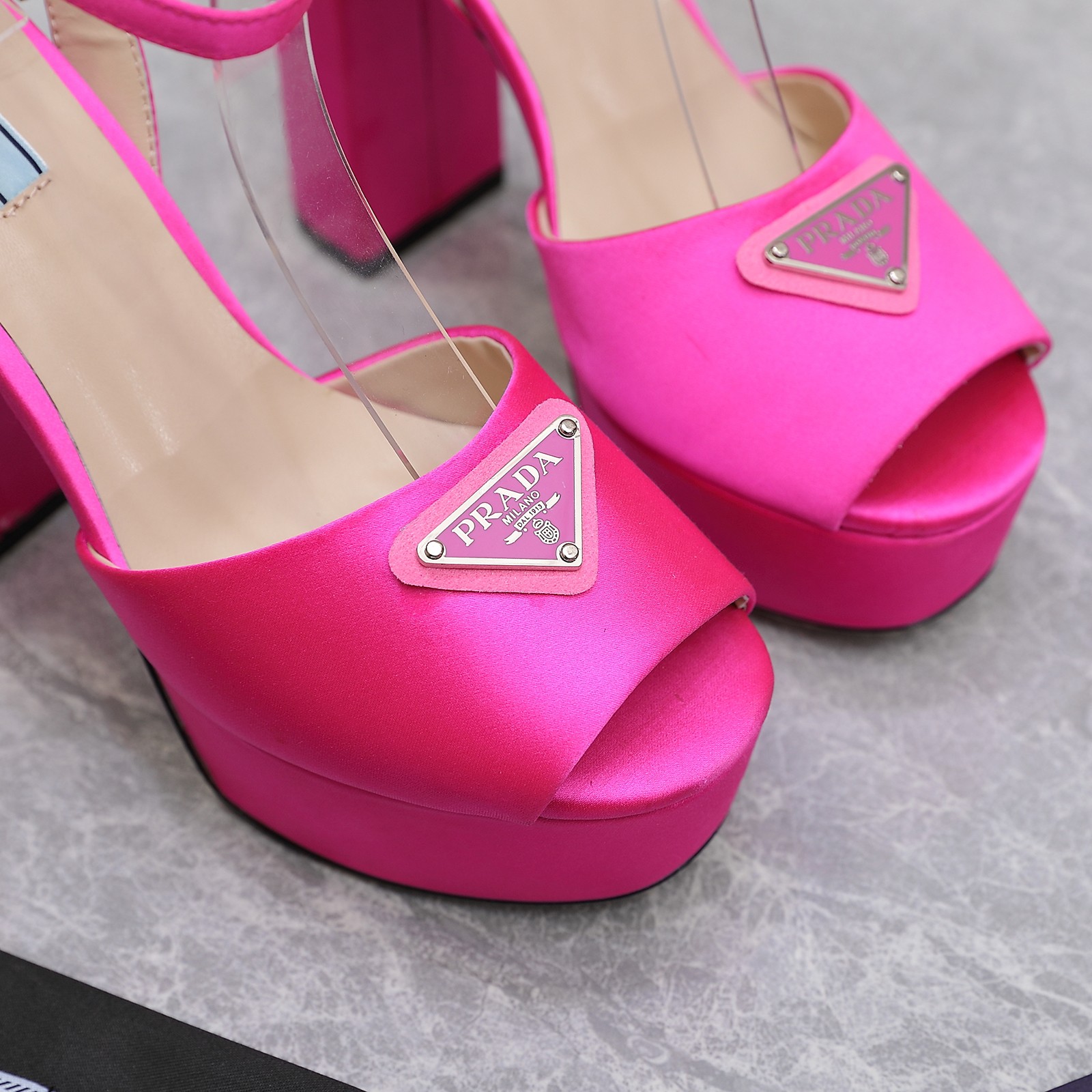 Prada Women's Silk Platform Sandals, Hot Pink, Italian Leather Sole 8 a1661862746996 5017