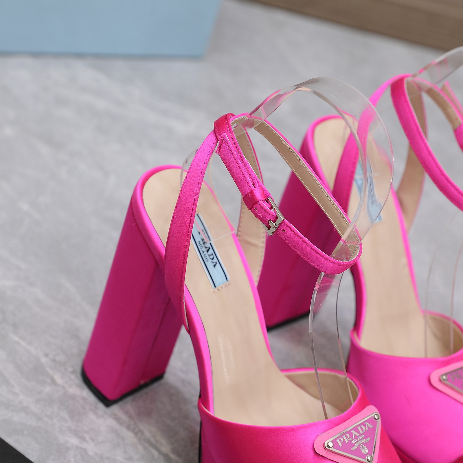 Prada Women's Silk Platform Sandals, Hot Pink, Italian Leather Sole 10 a1661862747144 7275