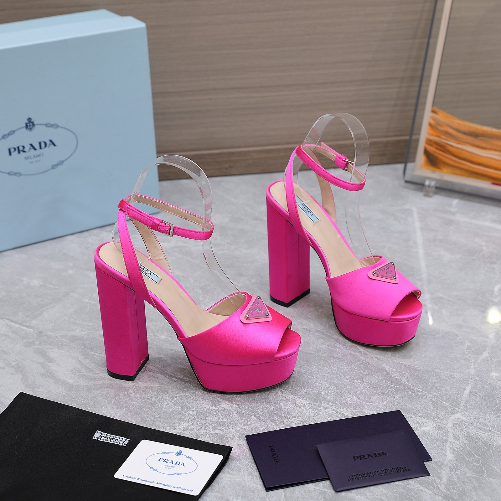 Prada Women's Silk Platform Sandals, Hot Pink, Italian Leather Sole 2 a1661862747226 8273