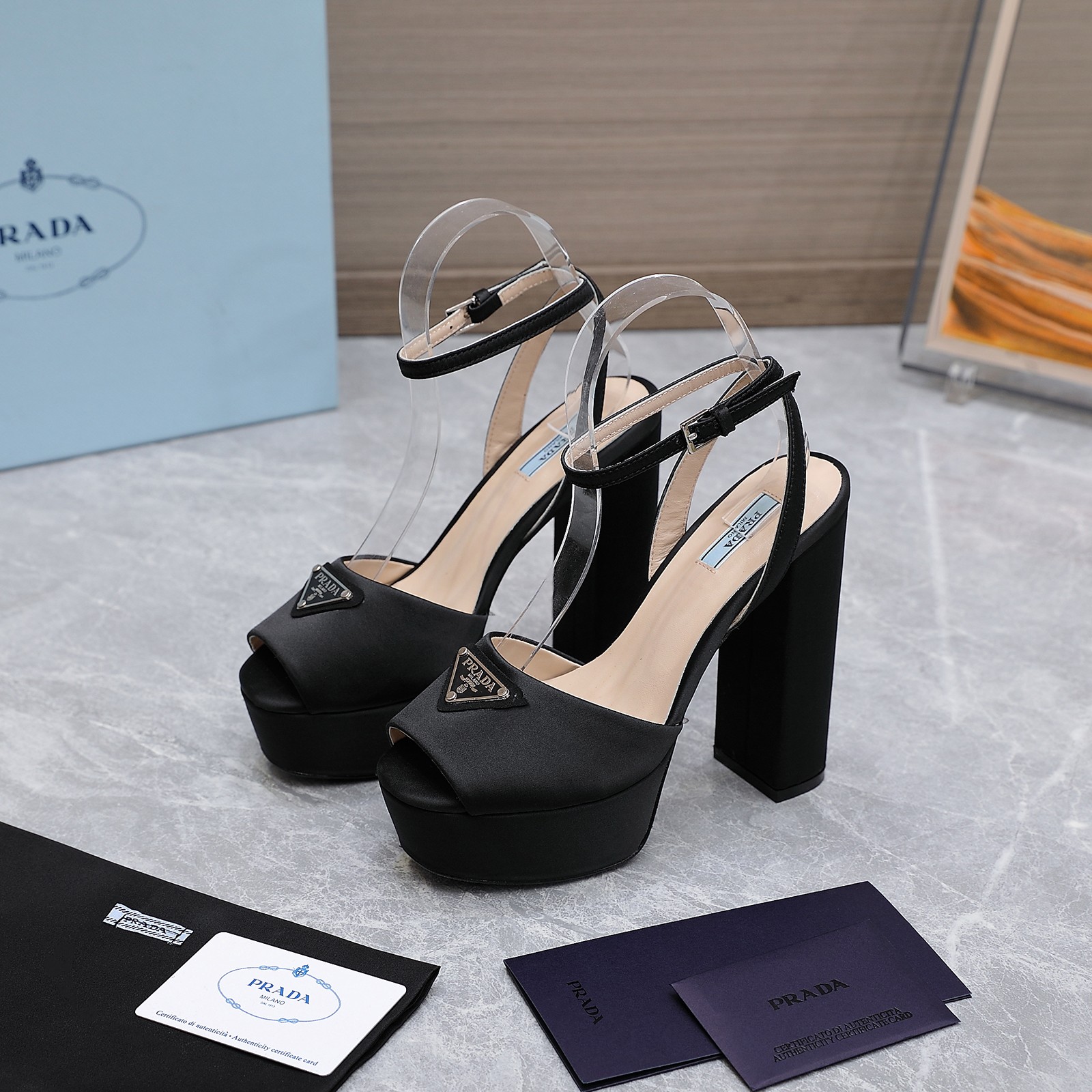 Prada Women's Platform Block Heel Sandals Silk Ankle Strap Open Toe Black 4 a1661862820213 3641