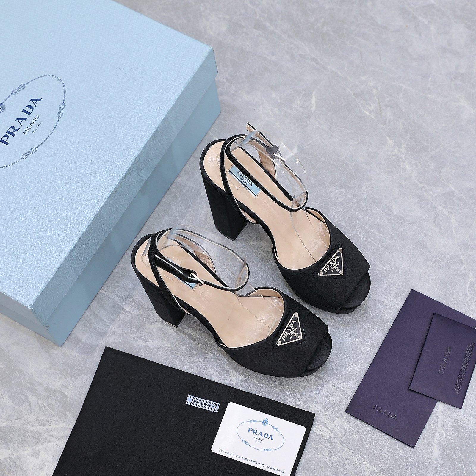 Prada Women's Platform Block Heel Sandals Silk Ankle Strap Open Toe Black 5 a1661862820384 3545