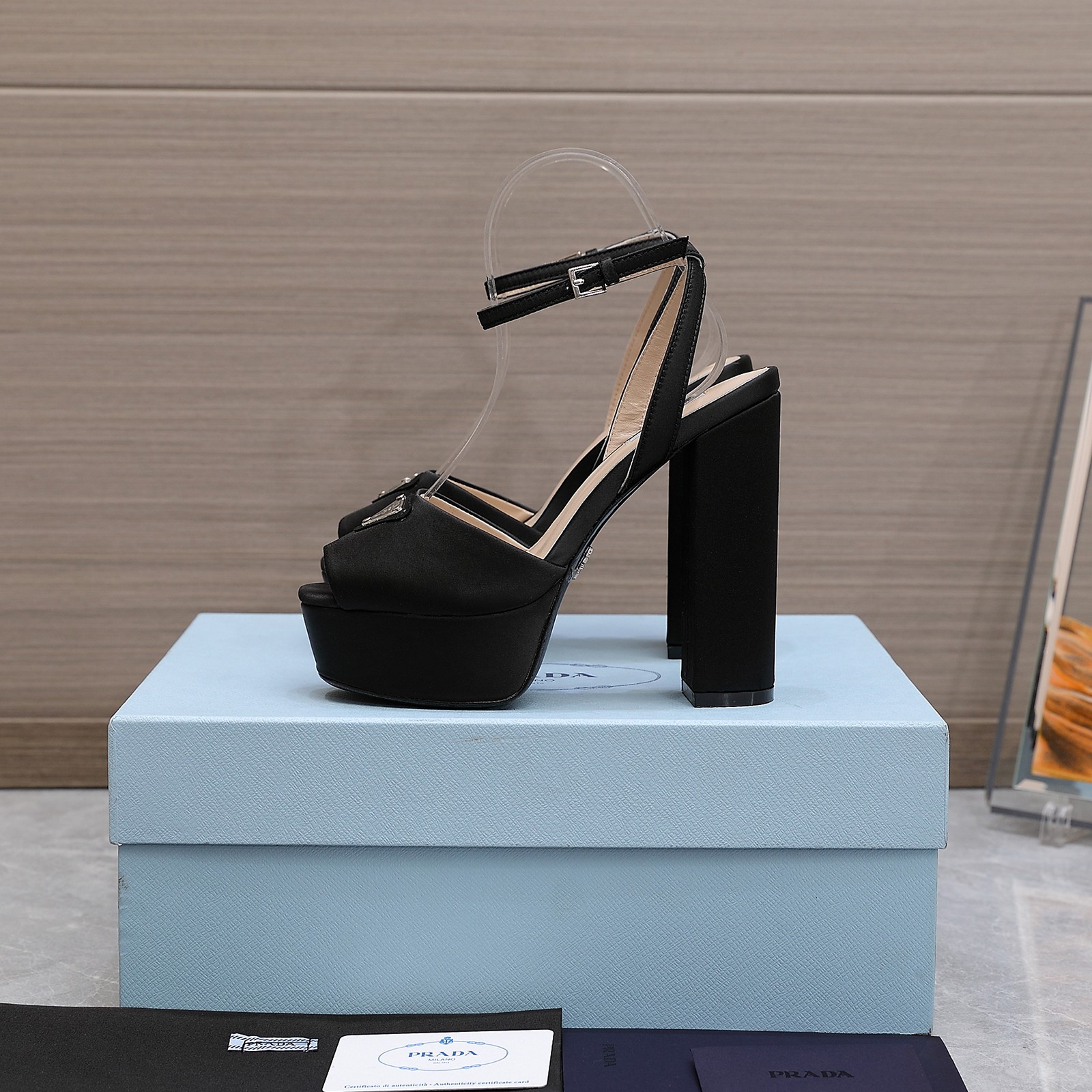 Prada Women's Platform Block Heel Sandals Silk Ankle Strap Open Toe Black 6 a1661862820490 1680