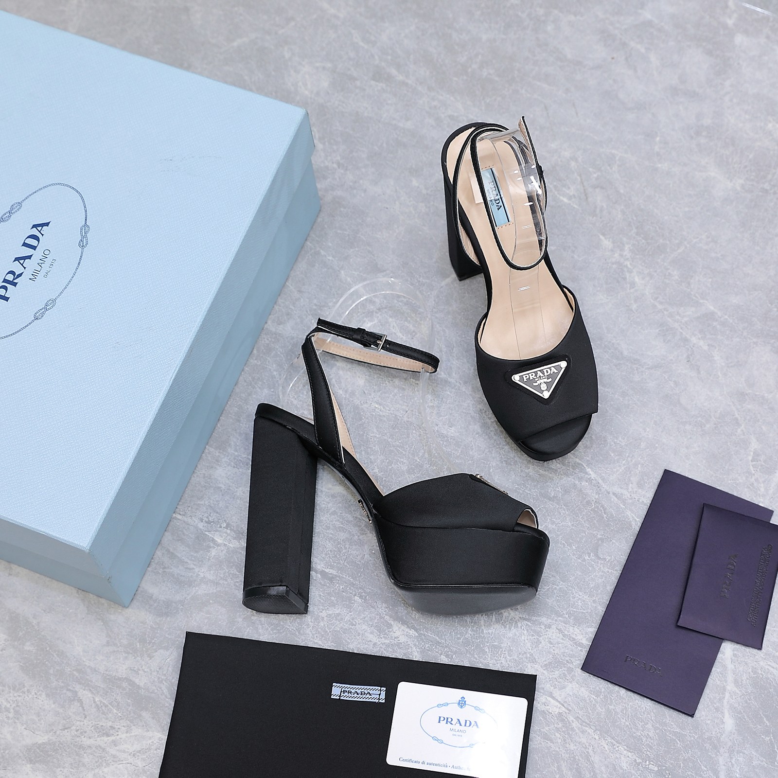Prada Women's Platform Block Heel Sandals Silk Ankle Strap Open Toe Black 7 a1661862820725 5748