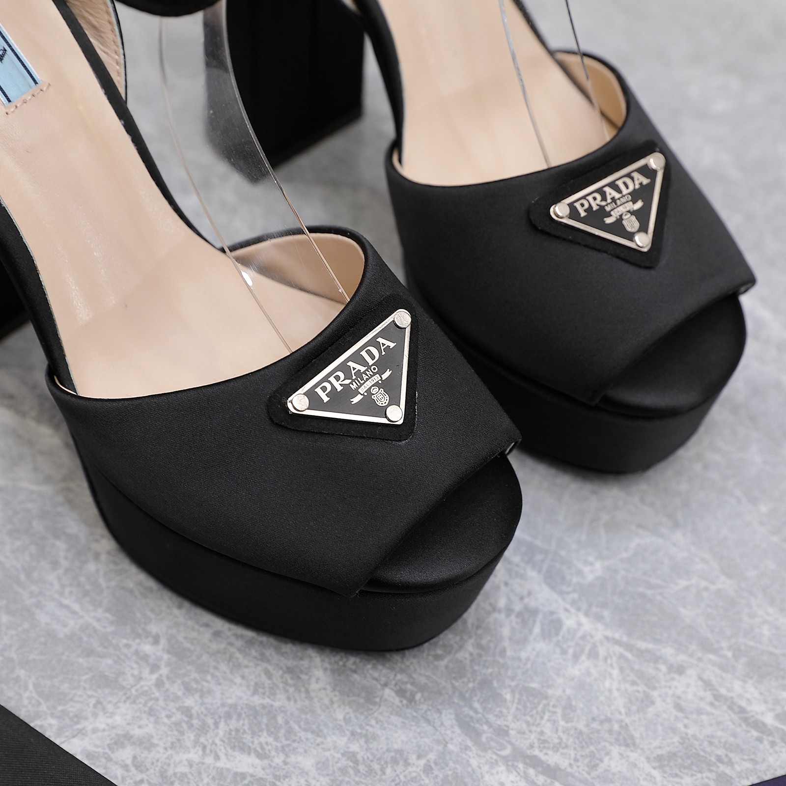 Prada Women's Platform Block Heel Sandals Silk Ankle Strap Open Toe Black 10 a1661862820978 6044