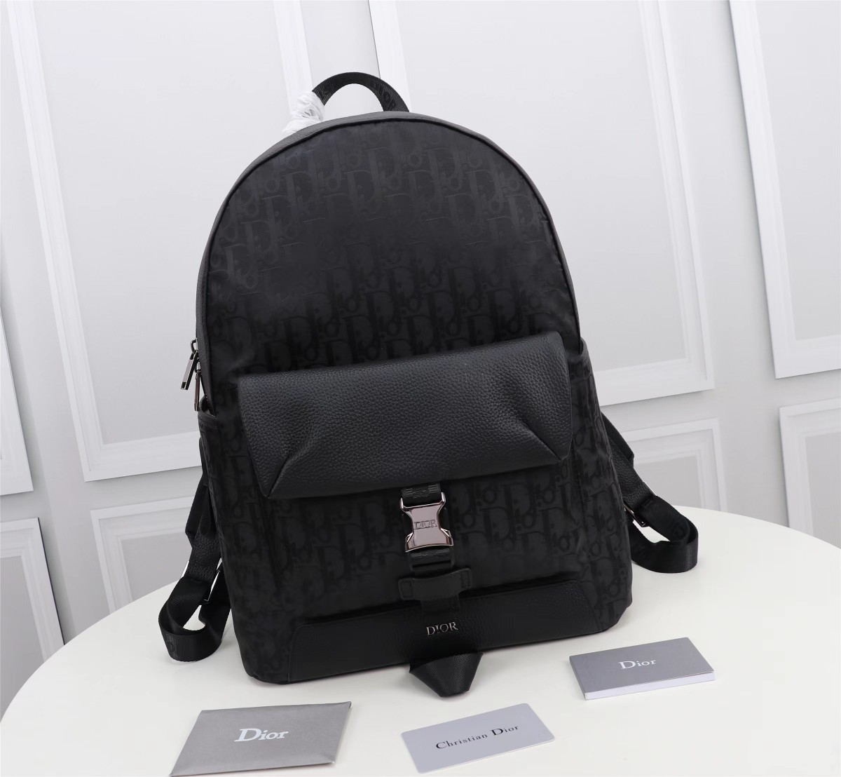 Dior Bags Backpack Black Yellow Printing Cowhide Fabric Nylon Explorer Casual