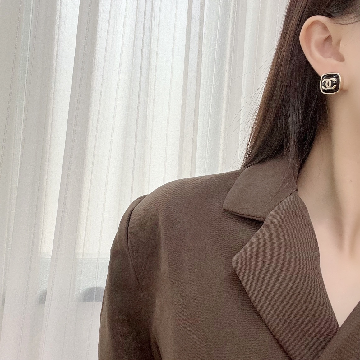 新款☑️CHANEL香奈儿c1双c方形耳钉耳环