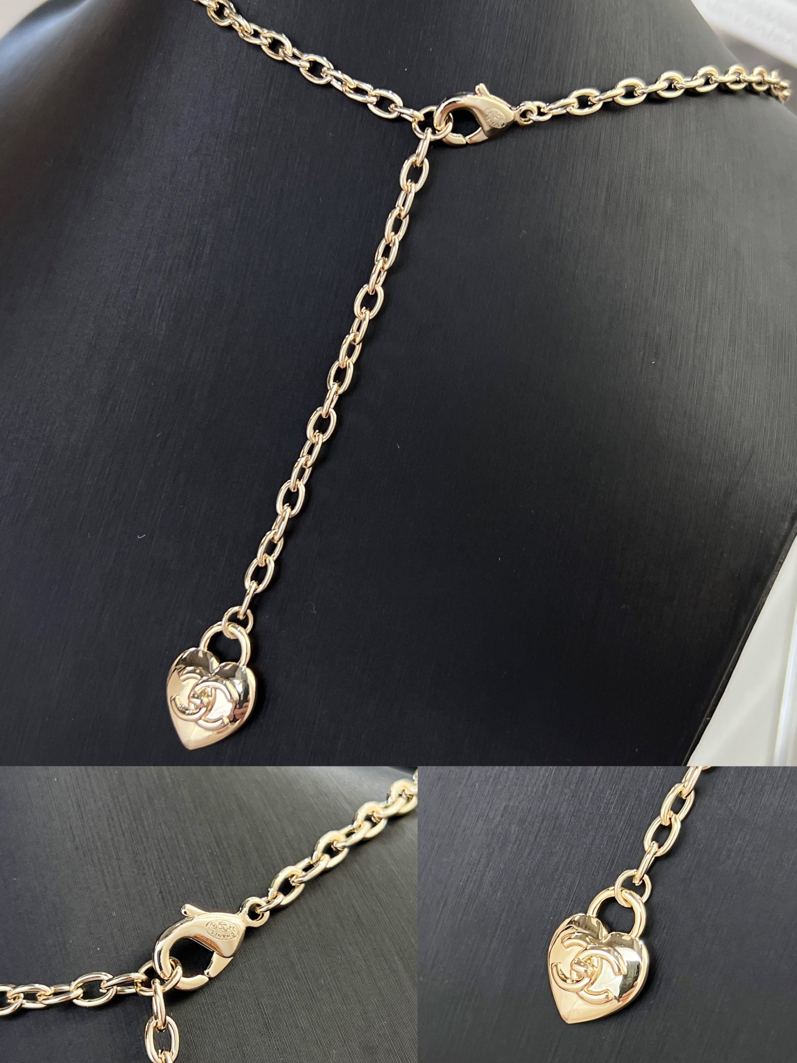 新款☑️CHANEL香奈儿金色双c桃心爱心项链毛衣链