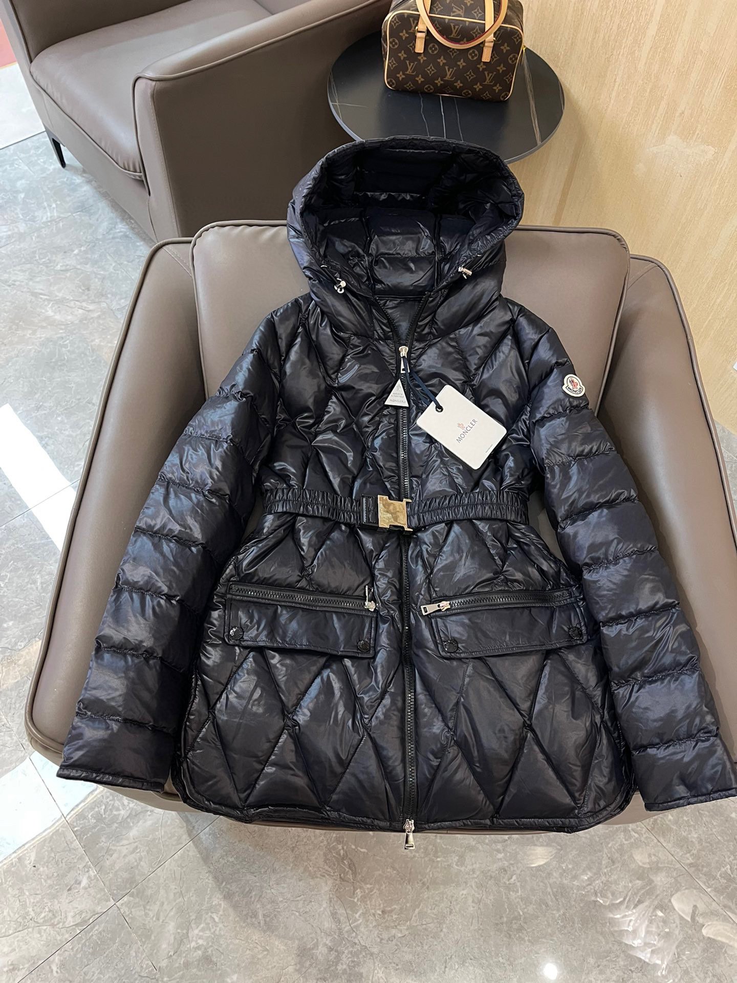 Moncler Clothing Down Jacket Apricot Color Black White Goose Down