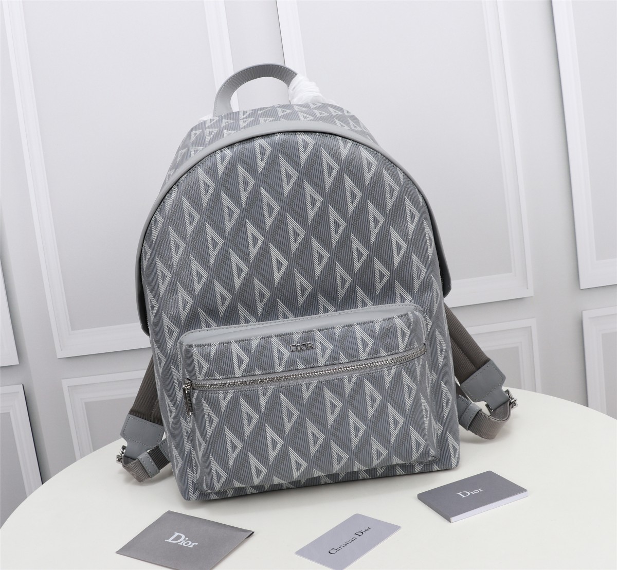 Dior Bags Backpack Grey Yellow Canvas Cowhide Fabric Nylon Diamond