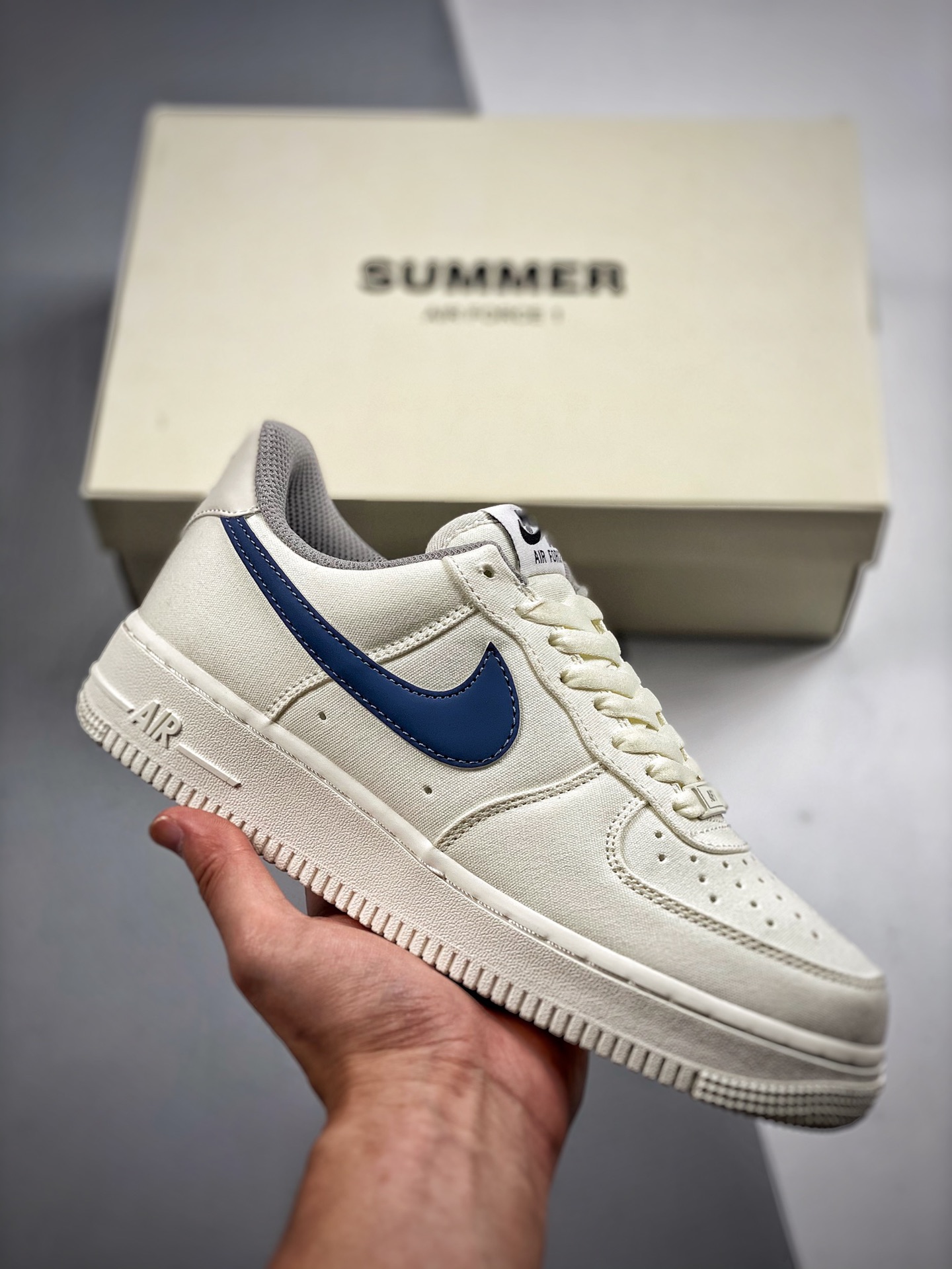 -4 Nike Air Force 1 07 azul marino Air Force 1 low top zapatillas casuales de skate cuero personalizado impresión 3D de…
