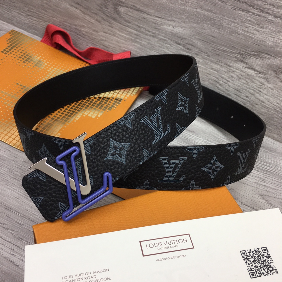 Louis Vuitton Belts Black Lychee Pattern Men Calfskin Cowhide