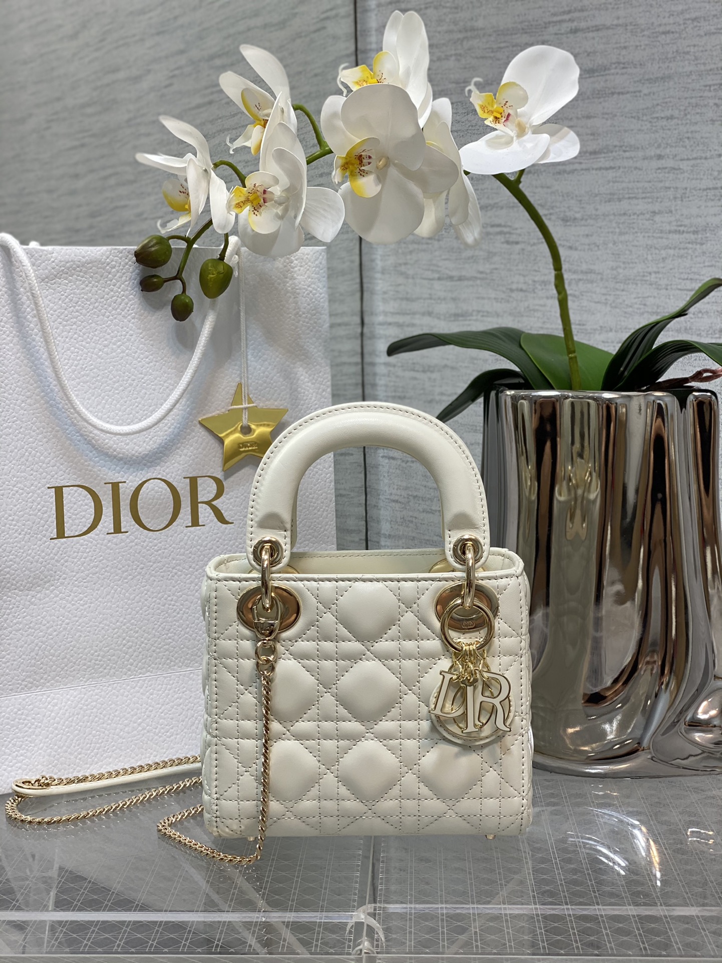 𝐋𝐚𝐝𝐲 de tres compartimentos, piel de oveja, cierre de esmalte blanco