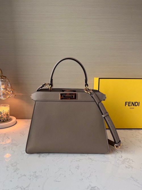 Fendi Peekaboo ISeeU Petite Medium Dove Gray Leather Top Handle Bag 1 Fendi Peekaboo ISeeU Petite Medium Dove Gray Leather Top Handle Bag