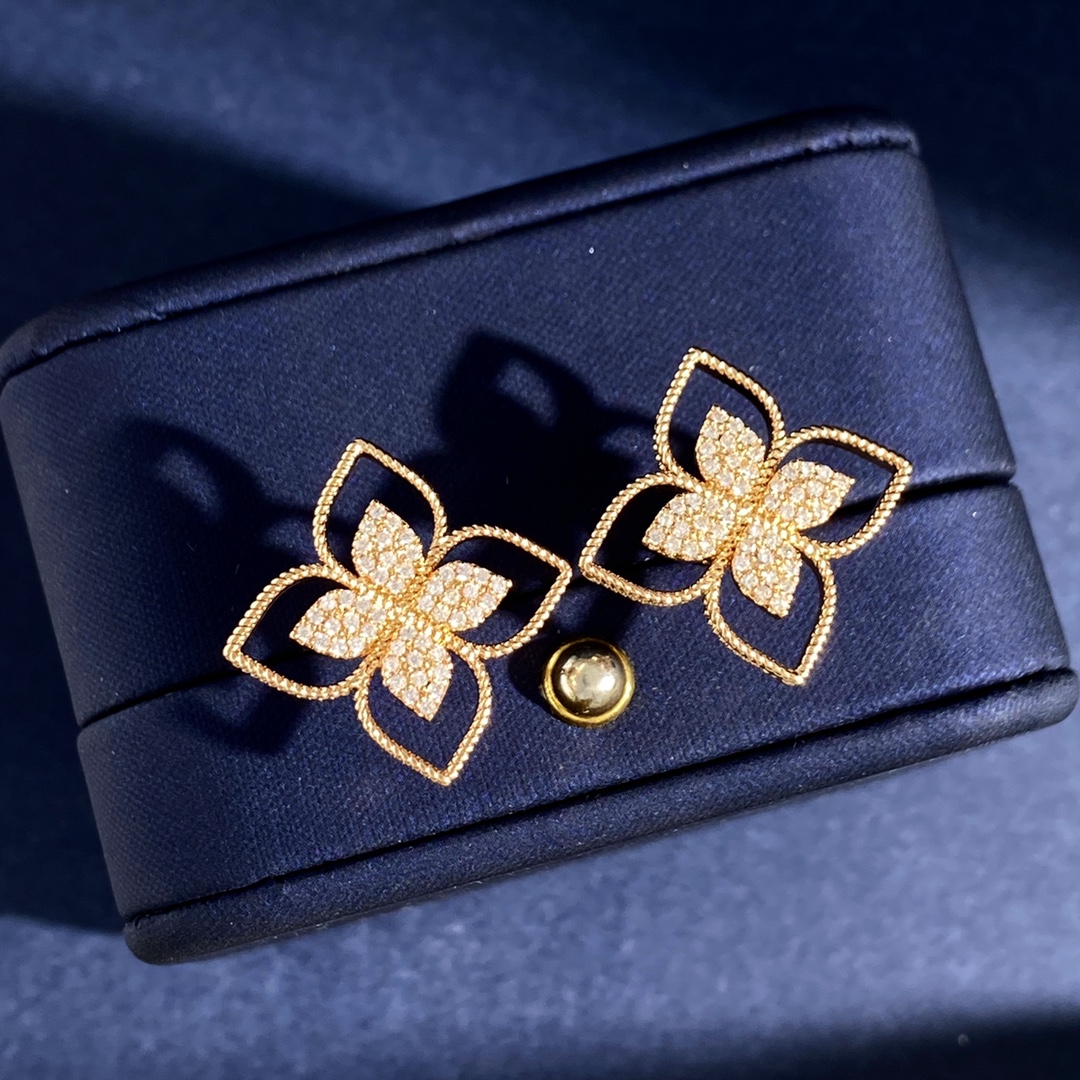 Roberto Coin Love in Verona earrings Yellow gold with clear diamond pave 2 5cm