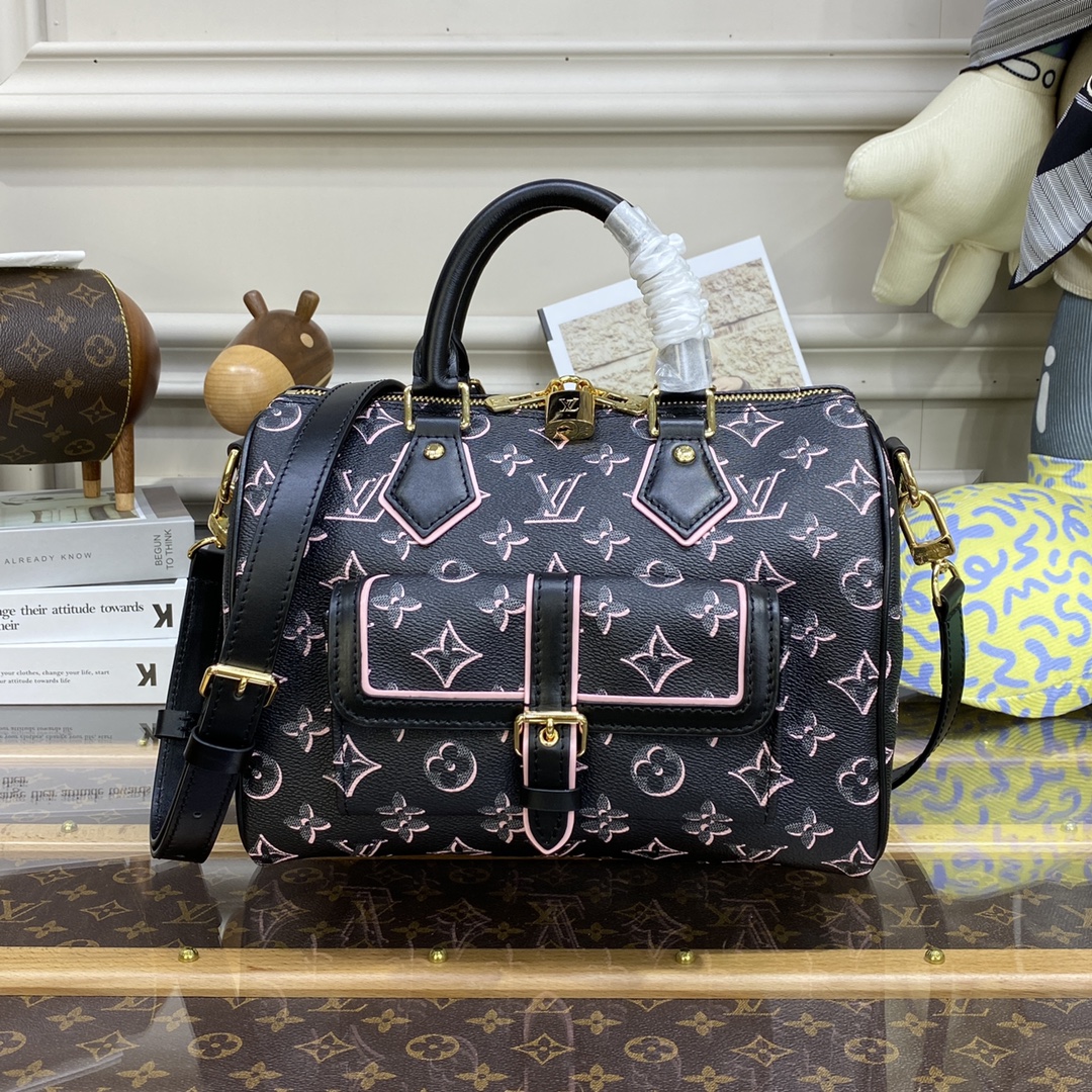 Louis Vuitton LV Speedy Bags Handbags Black White Monogram Canvas Fashion M20852