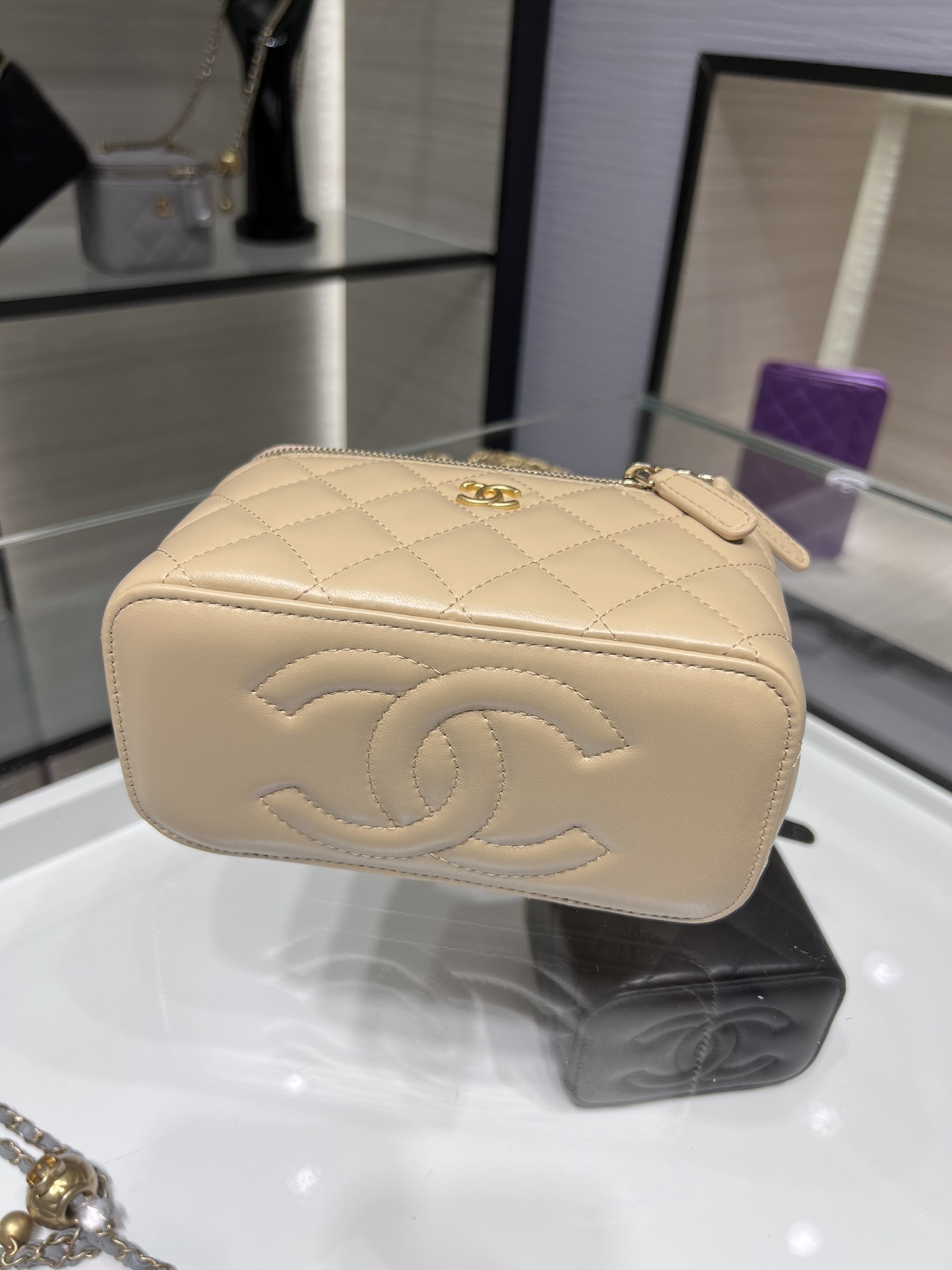 CHANEL: New Arrival: Adjustable Chain Rectangular Gold Ball Vanity Case - Bag 2