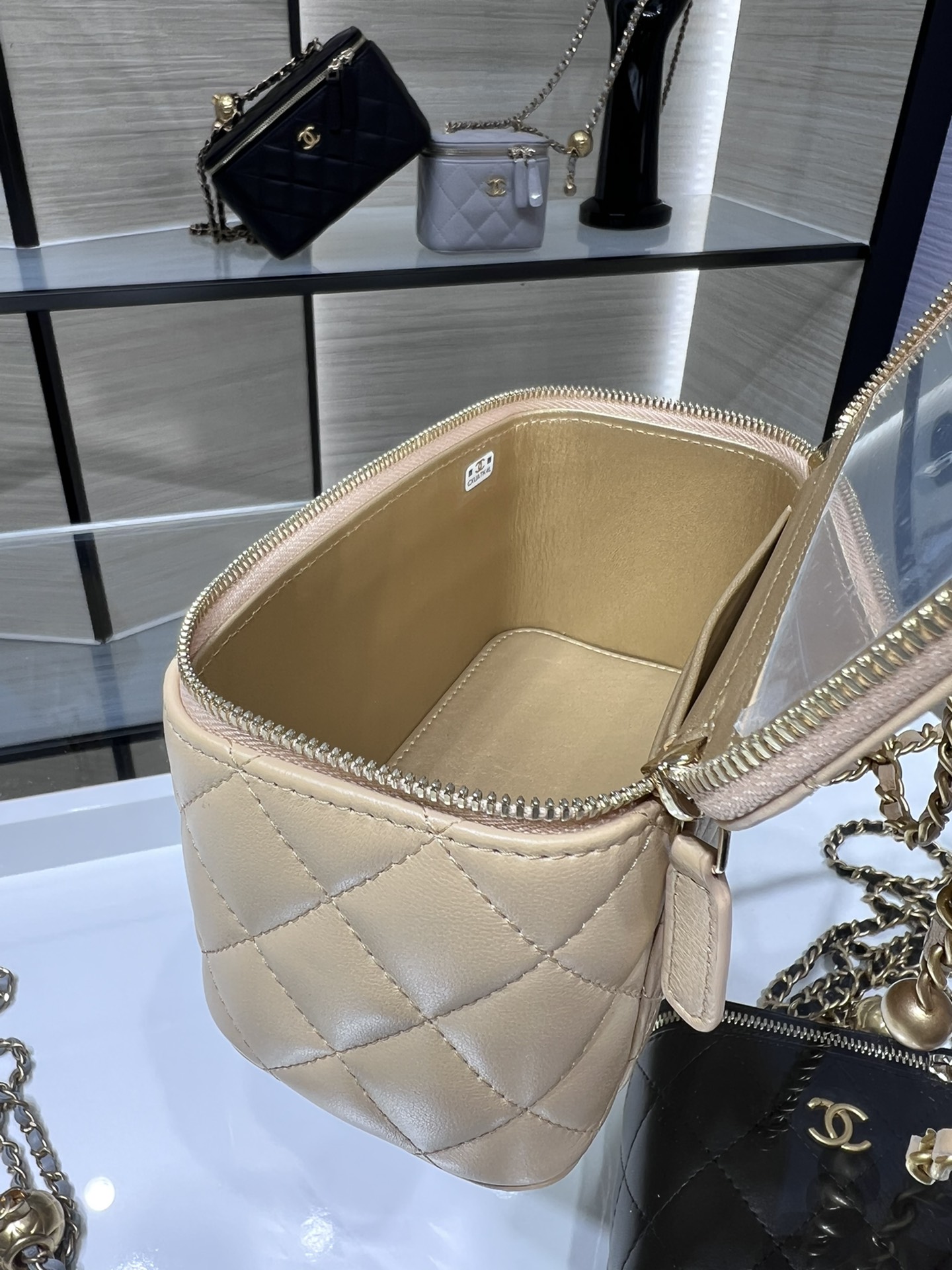 CHANEL: New Arrival: Adjustable Chain Rectangular Gold Ball Vanity Case - Bag 7