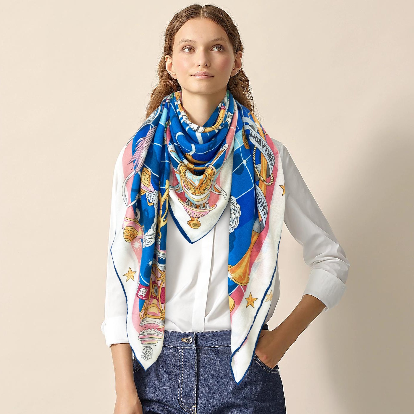 Hermes Scarf White Cashmere Silk