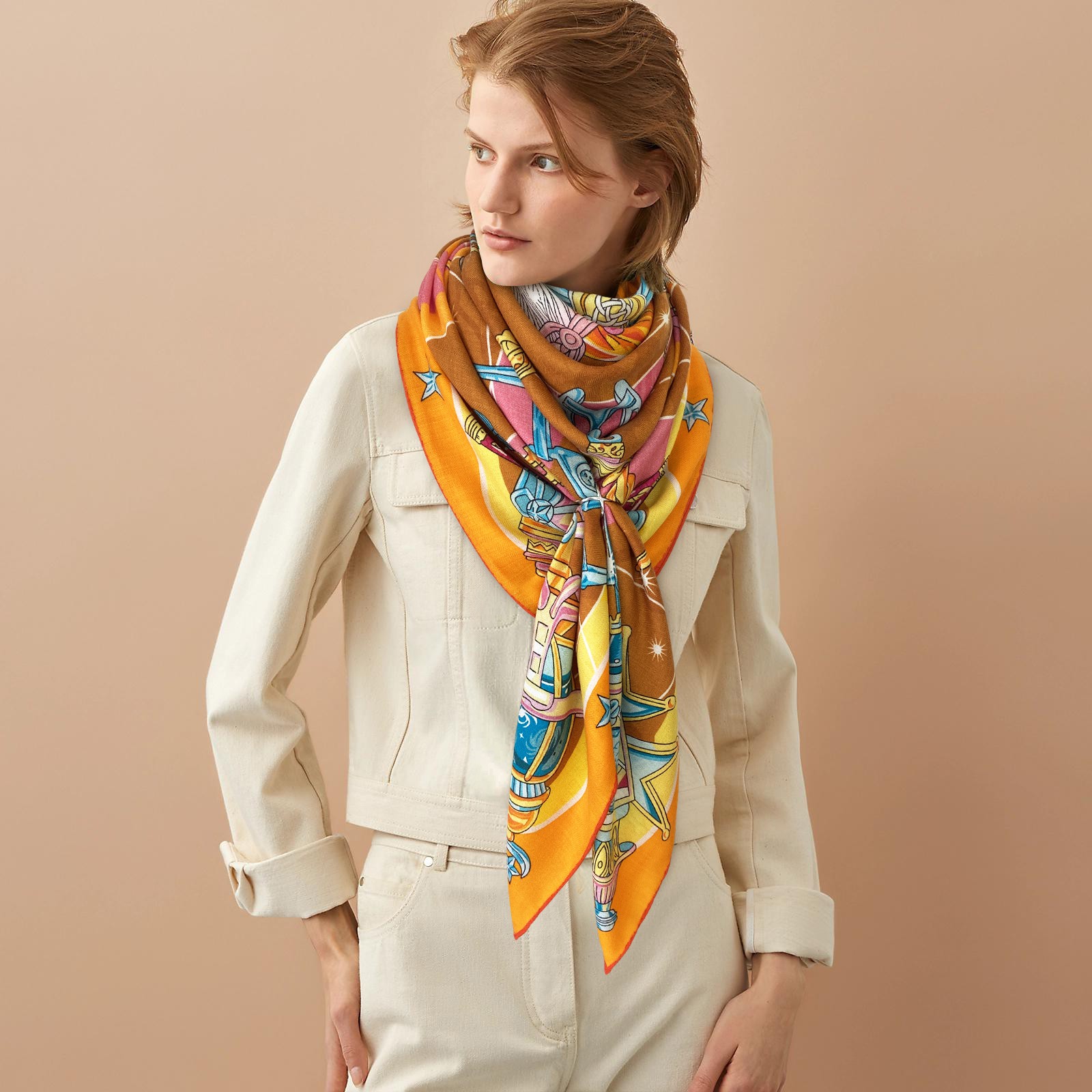 Hermes Scarf White Cashmere Silk