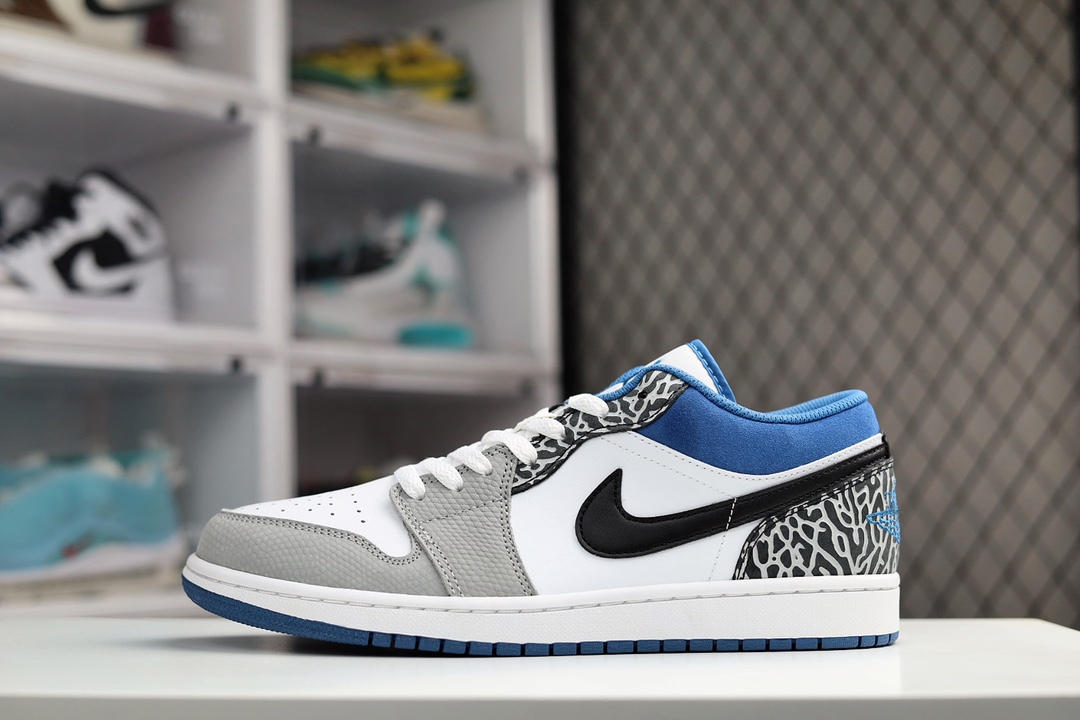 H0 纯原版本过验版Air Jordan 1 Low 白蓝 爆裂纹市场唯一独家头层皮打造 原鞋原档案开发 原厂皮料 原档冲孔鞋头 正确满胶鞋垫 四线拉帮 原厂织唛标 鞋舌高弹海绵填