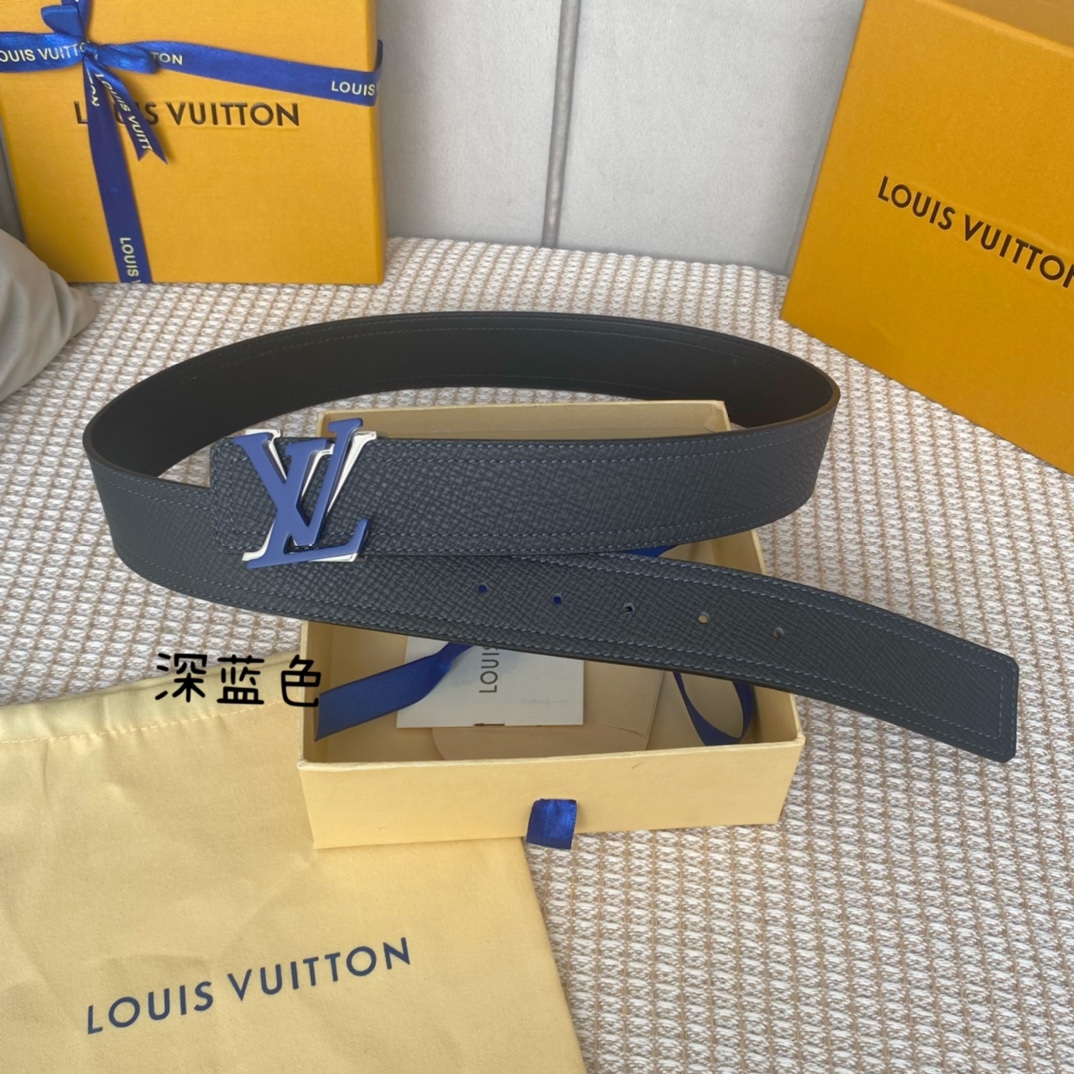 Louis Vuitton Belts Black Chocolate color Gold Calfskin Cowhide