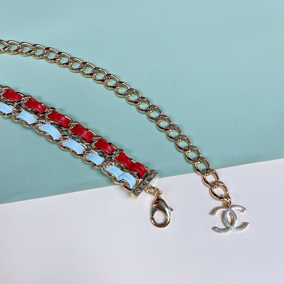 -chanel 金属 小羊皮与小牛皮 金色金属、黑与白  精致腰链  链长93cm
链身75. 尾链18